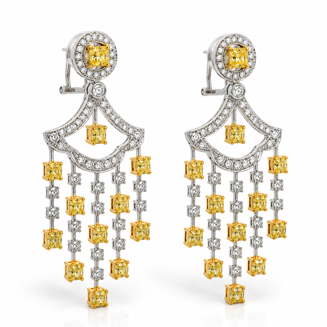 White Gold Yellow Diamond Earrings