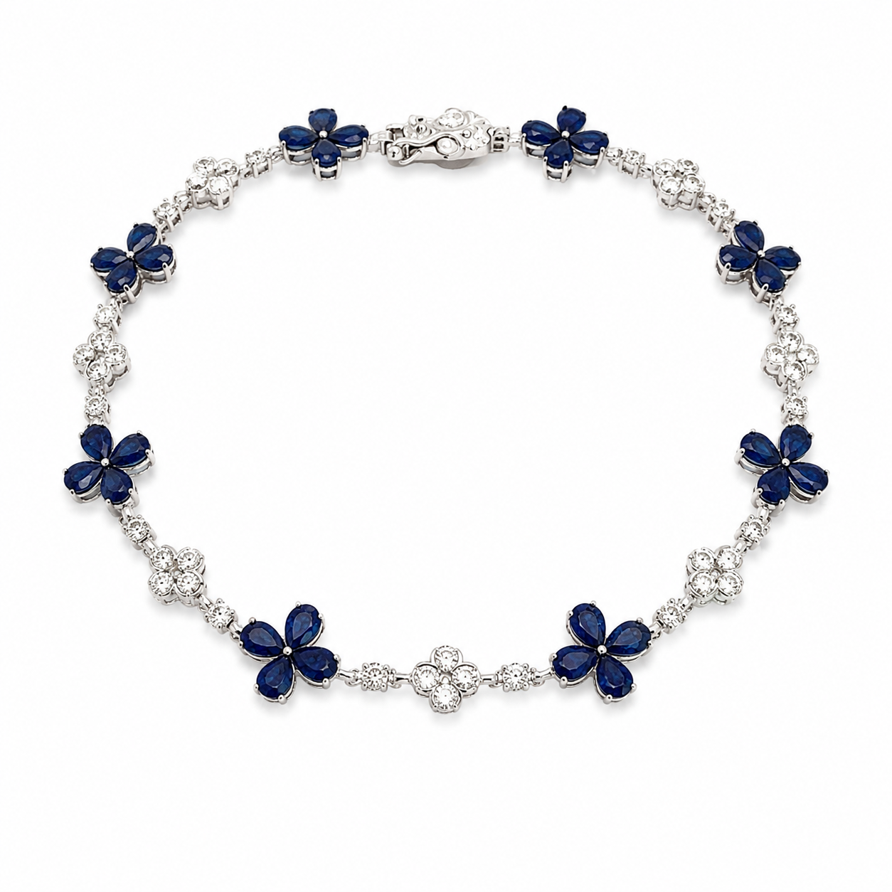 White Gold Diamond and Sapphire Flowers Bracelet