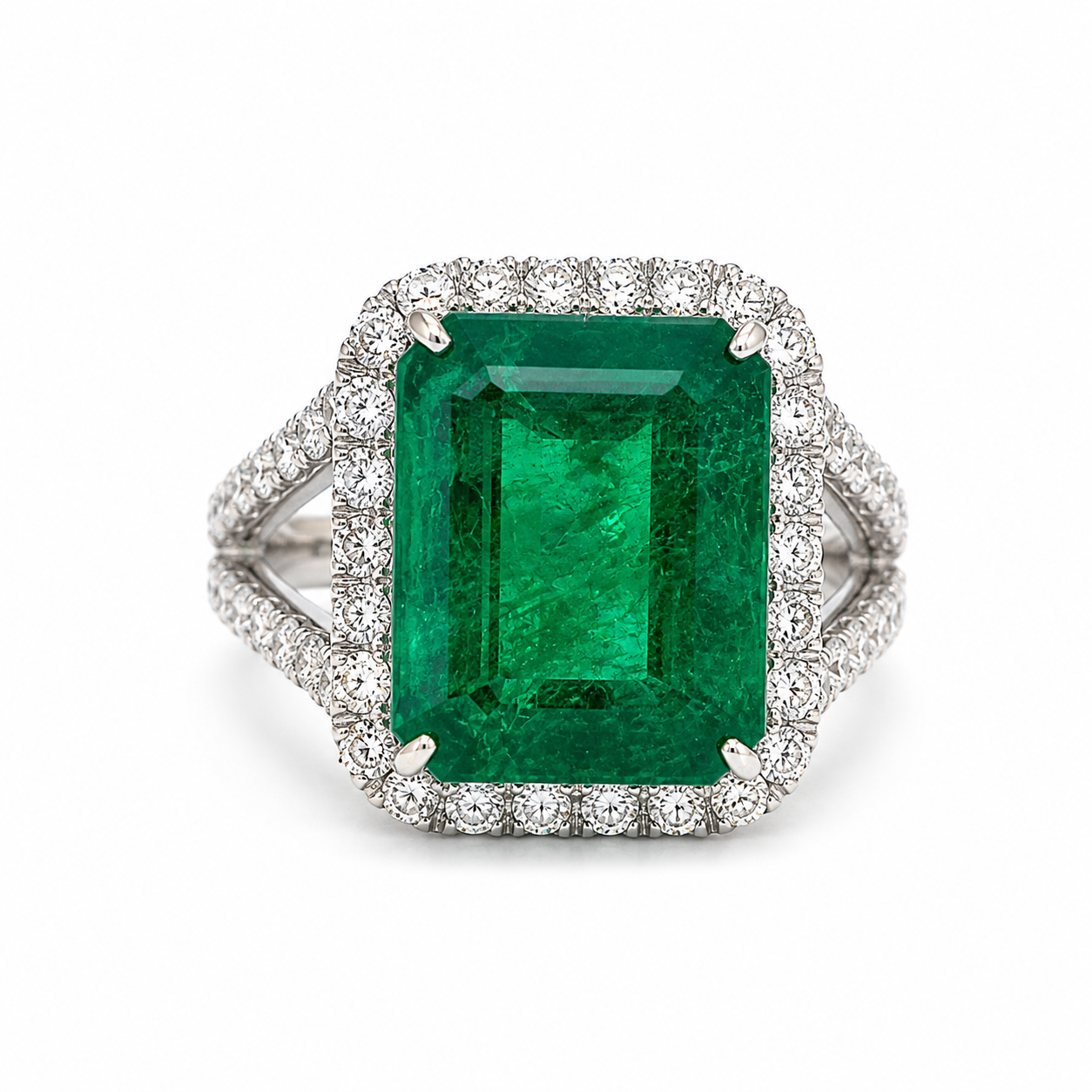 White Gold Diamond Emerald Ring