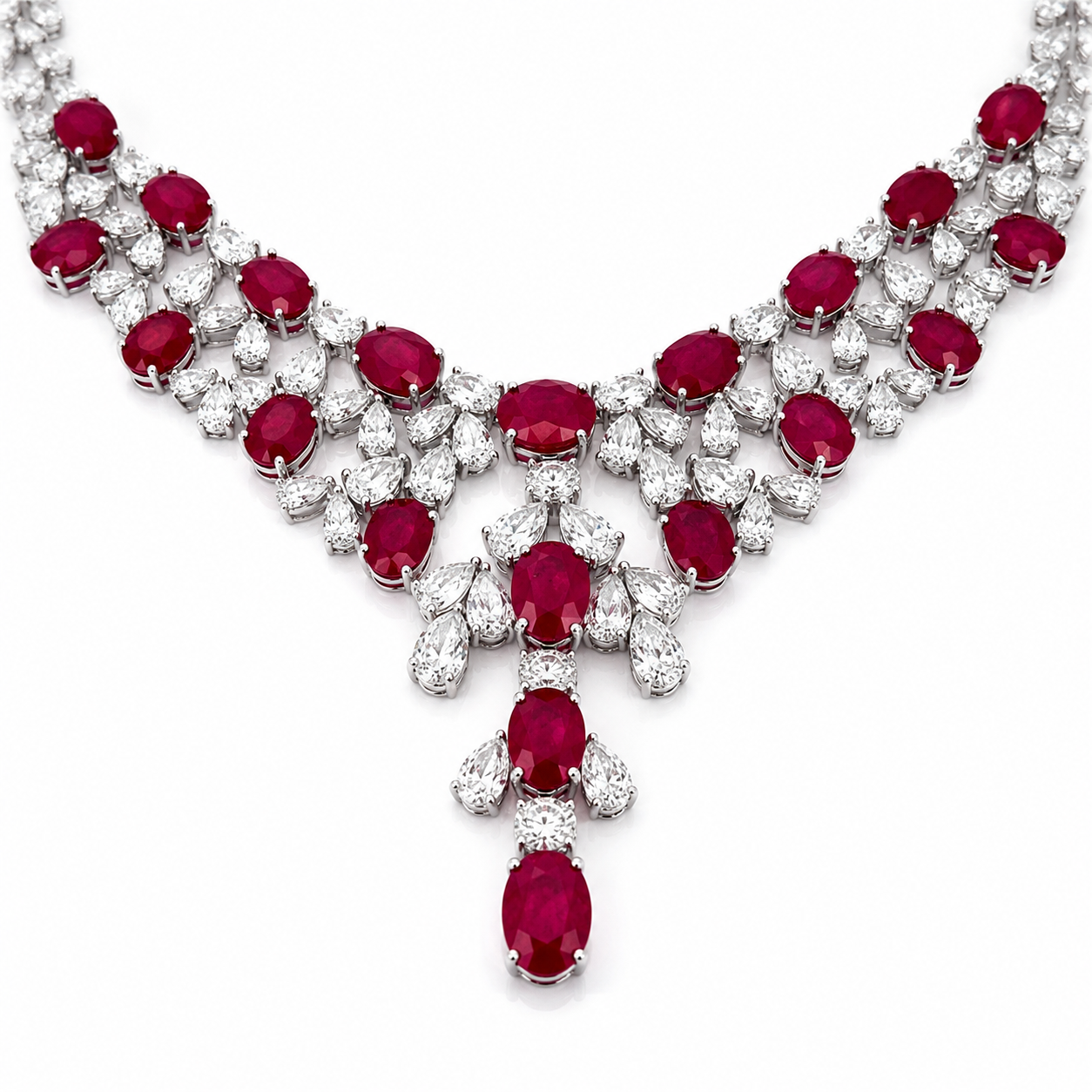 White Gold Ruby and Diamond Necklace