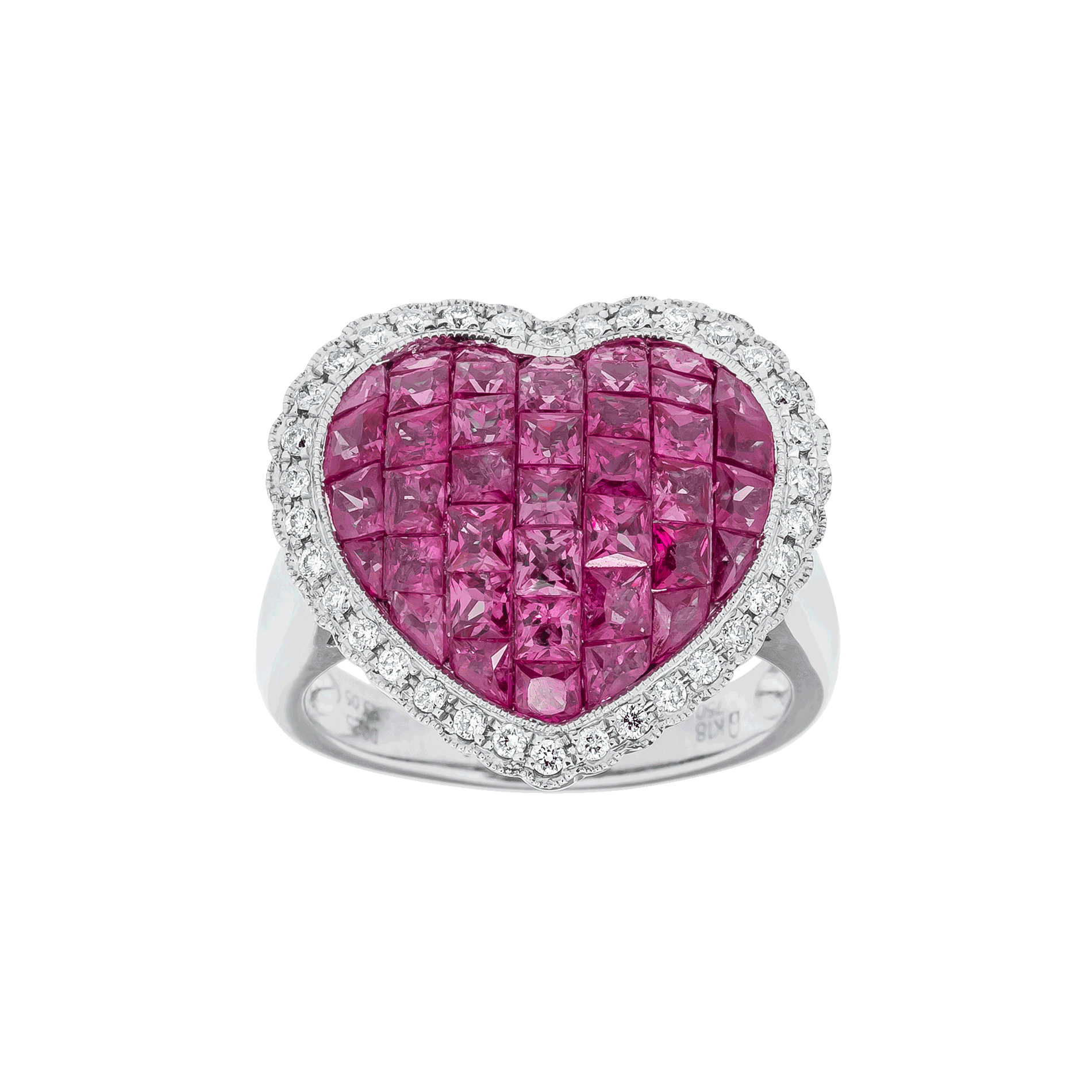 White Gold Ring with Diamond, Ruby Stones