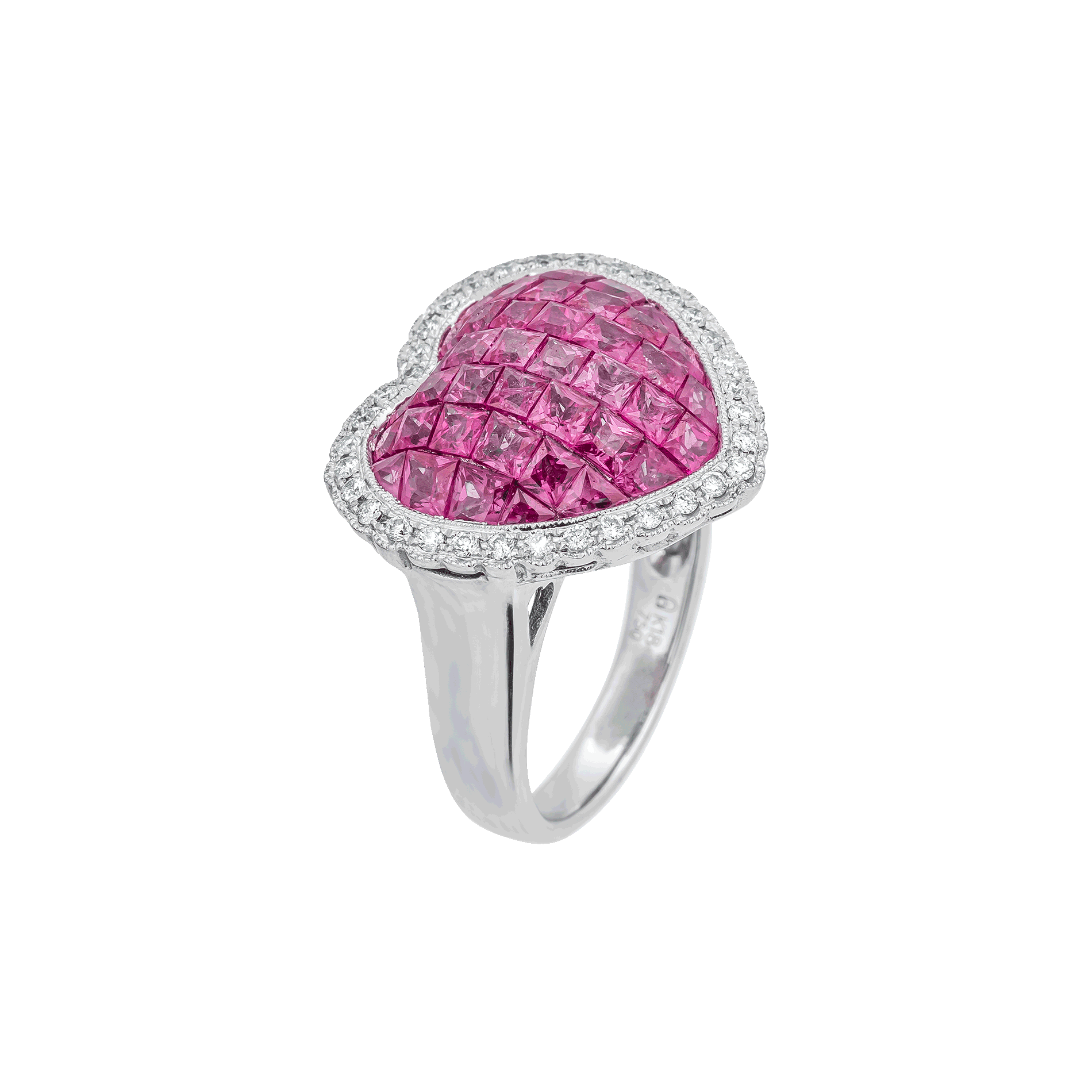 White Gold Ring with Diamond, Ruby Stones