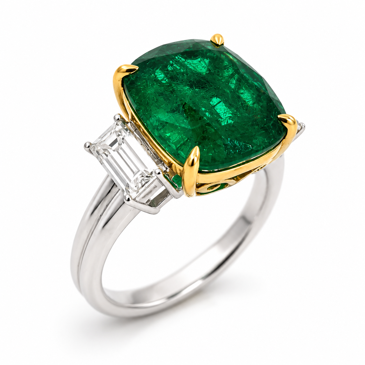 White Gold Emerald and Diamond Ring