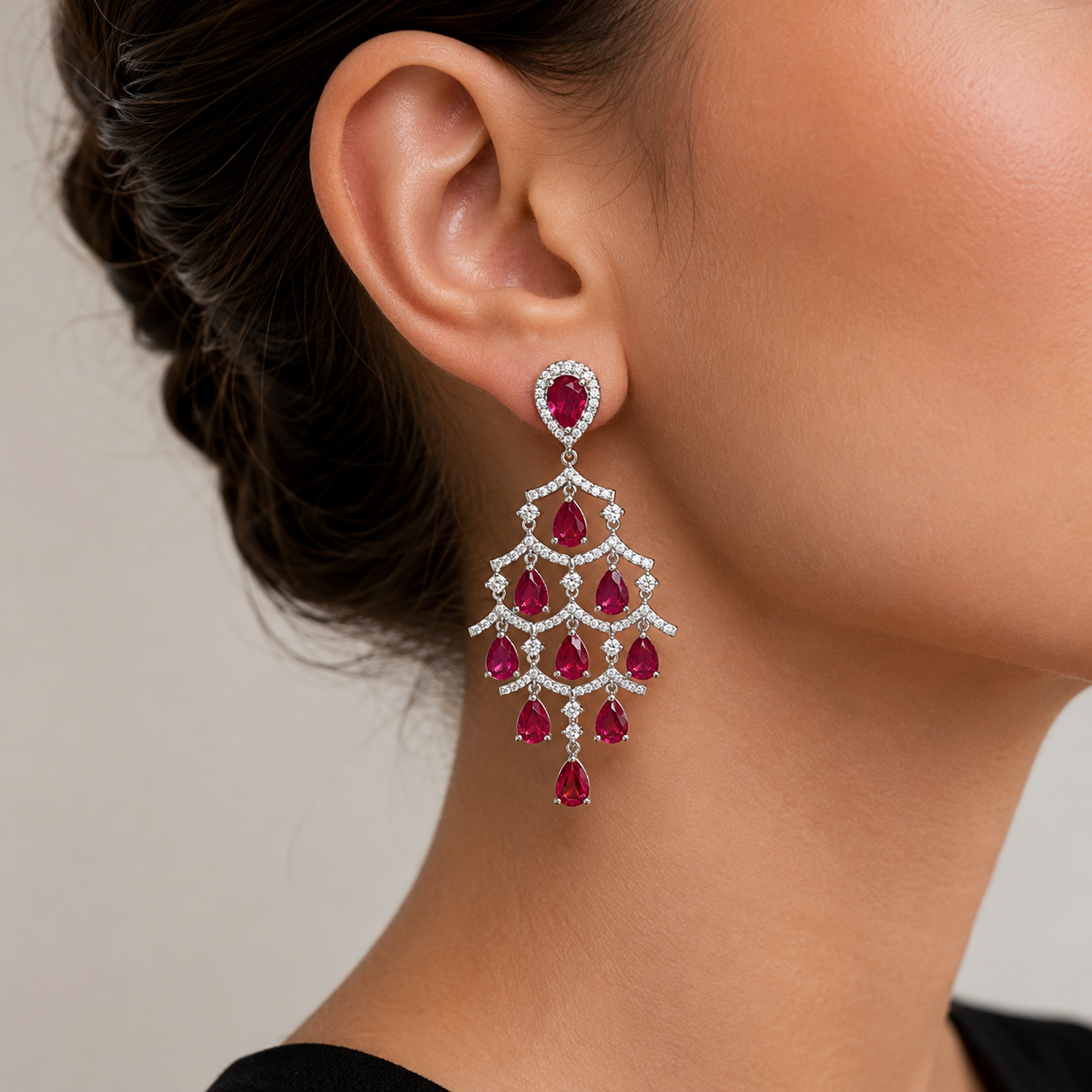 White Gold Ruby and Diamond Earrings