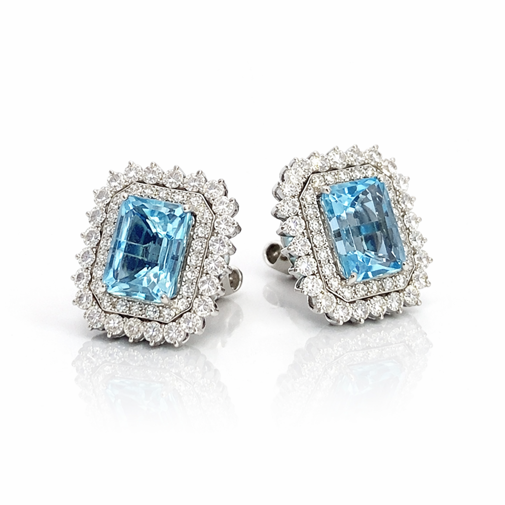 White Gold Aquamarine and Diamond Earrings