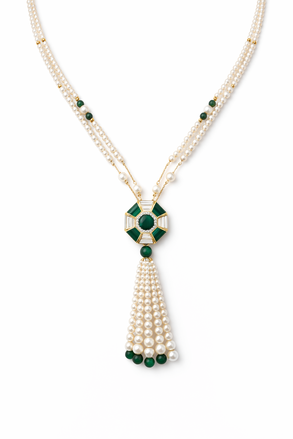 Malachite, Mother of pearl and Diamond Necklace