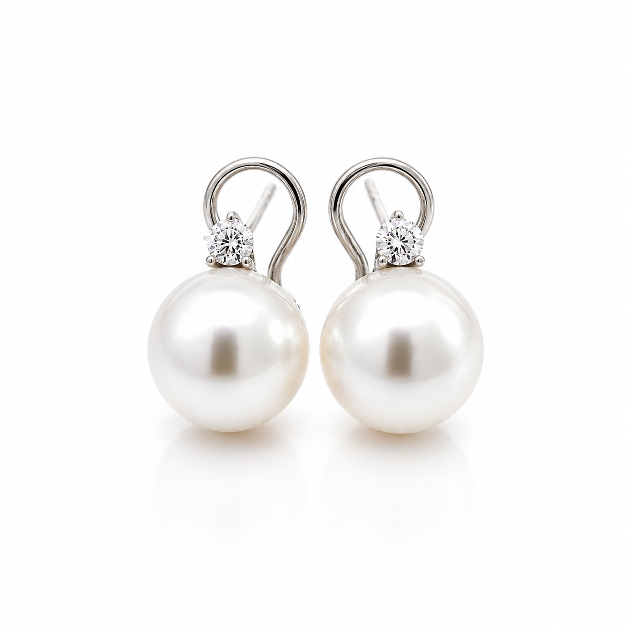 White Gold Pearl and Diamond Earrings