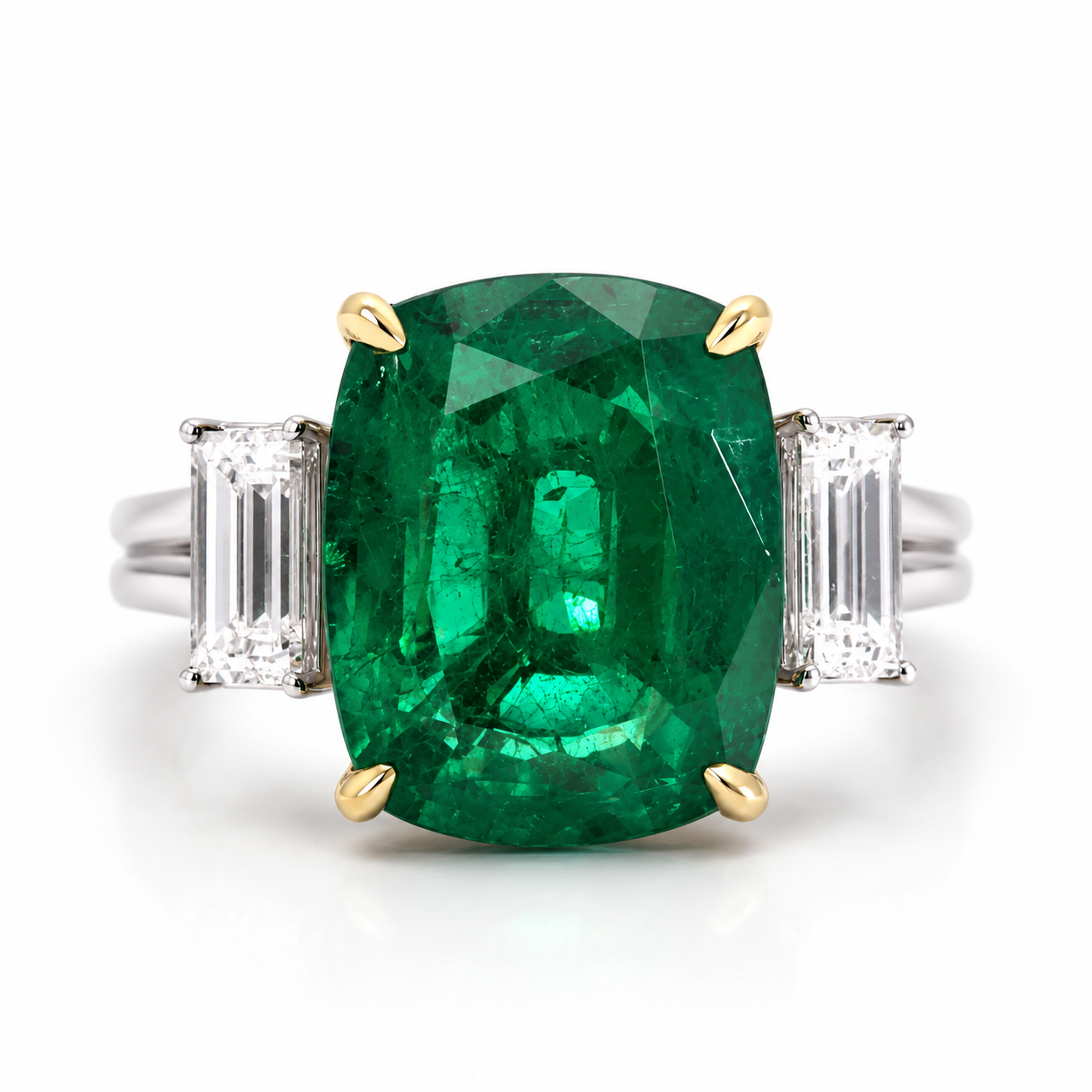 White Gold Emerald and Diamond Ring