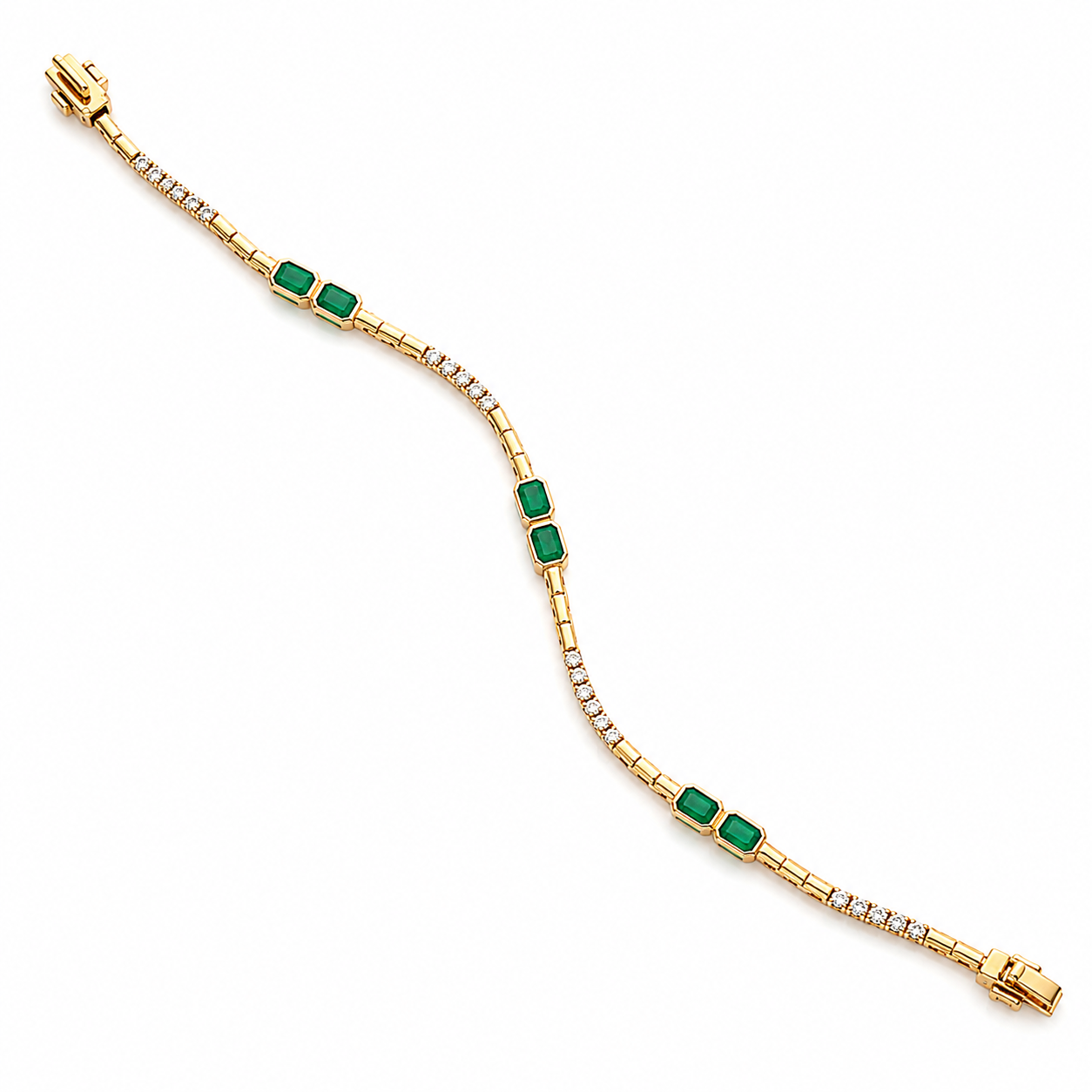 Yellow Gold Diamond and Emerald Bracelet