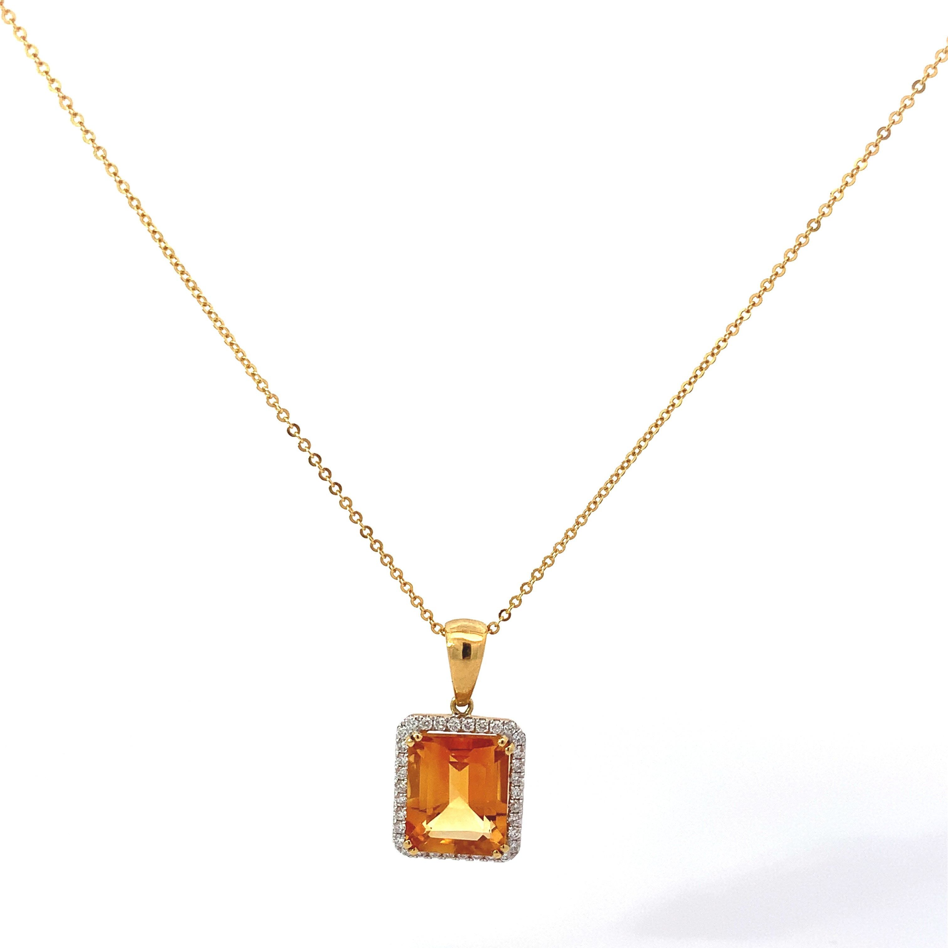 Yellow Gold Pendant Necklace with Citrine, Diamond Stones