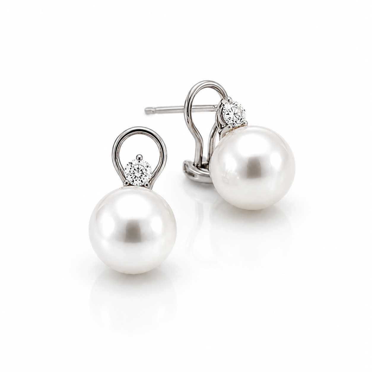 White Gold Pearl and Diamond Earrings