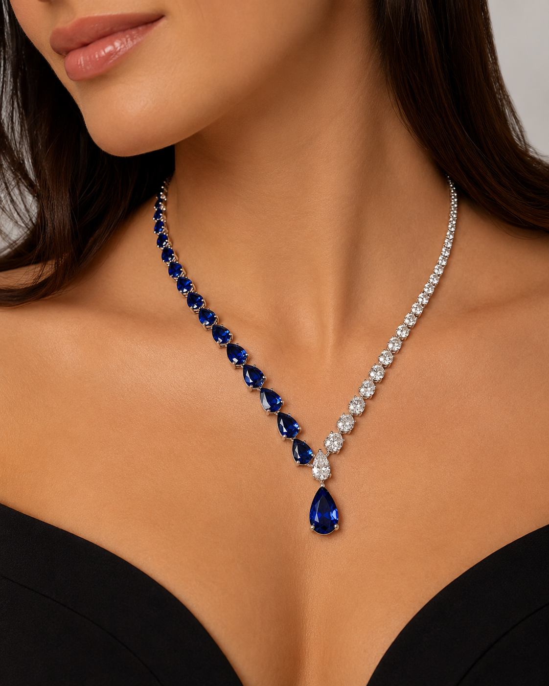 White Gold Sapphire and Diamond Necklace