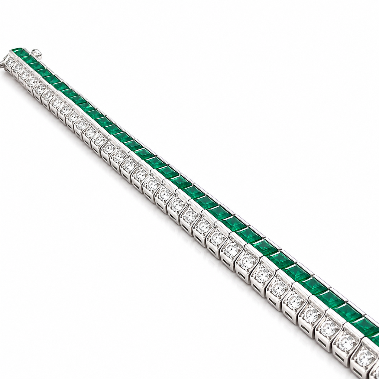 White Gold Diamond and Emerald Bracelet