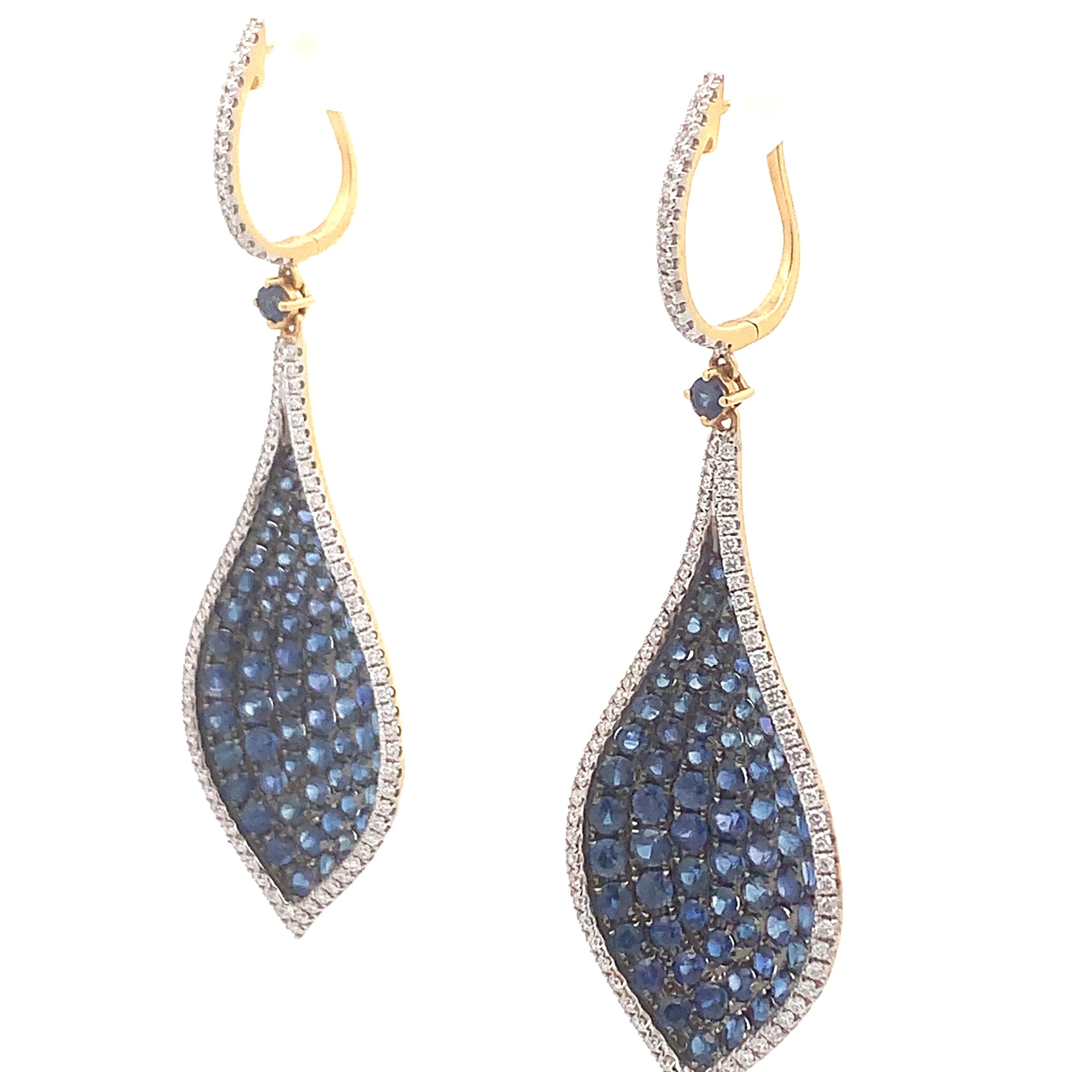 Yellow Gold Drop Earrings with Diamond, Sapphire Stones