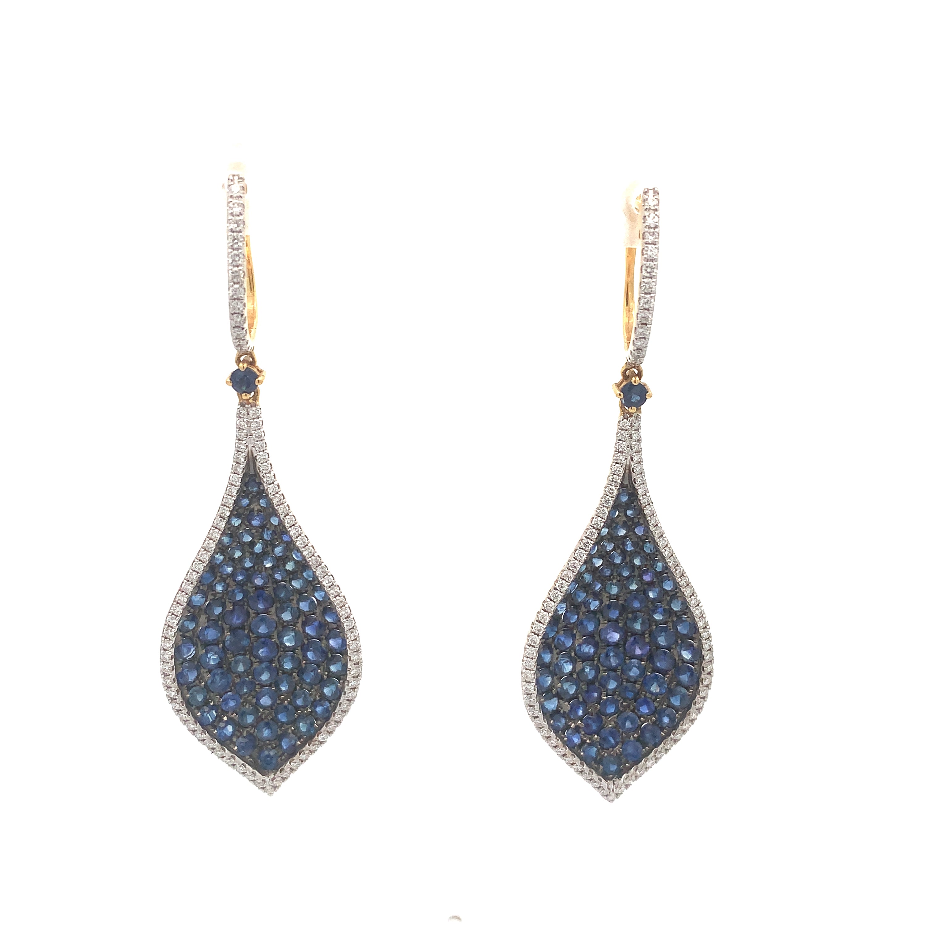 Yellow Gold Drop Earrings with Diamond, Sapphire Stones