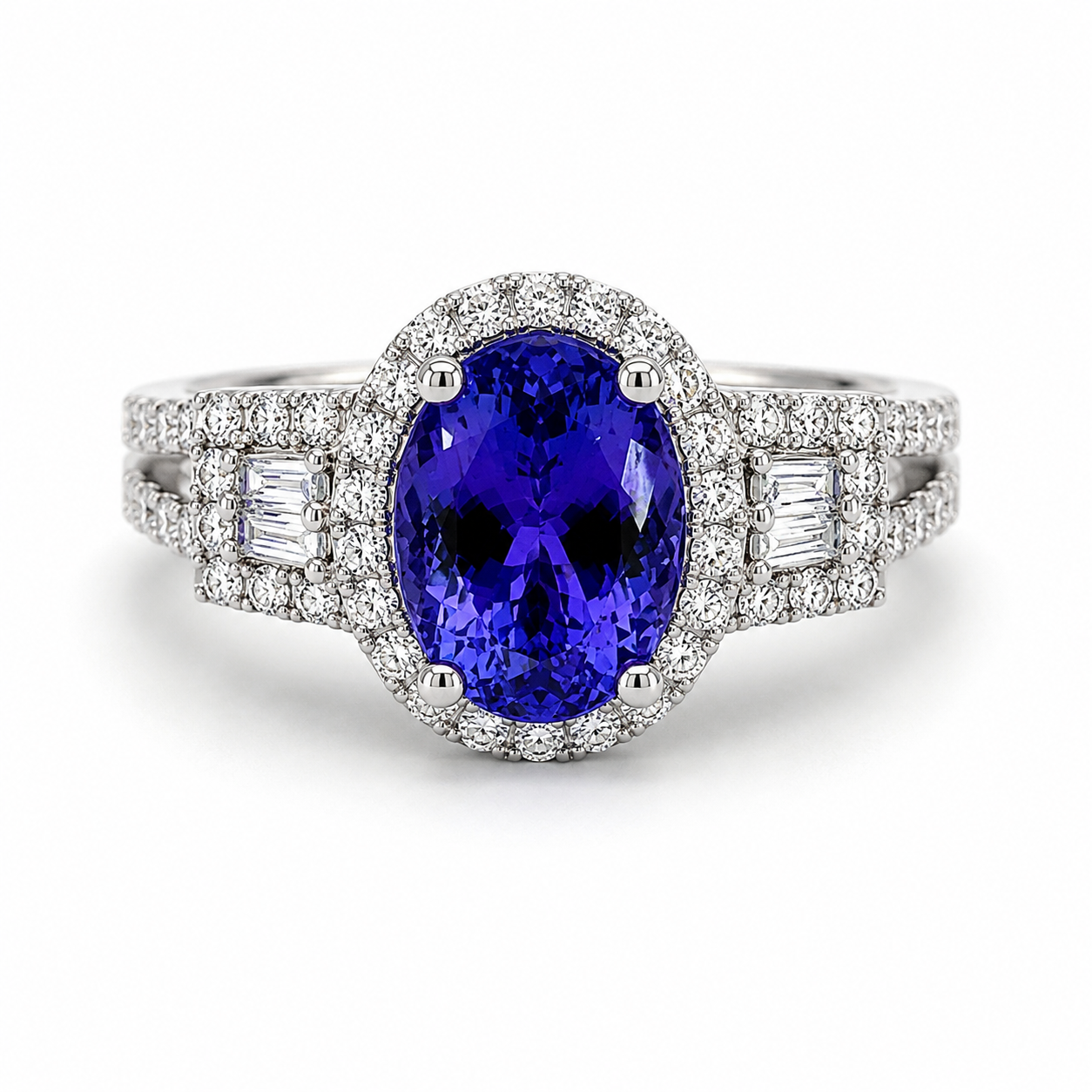 White Gold Tanzanite and Diamond Ring