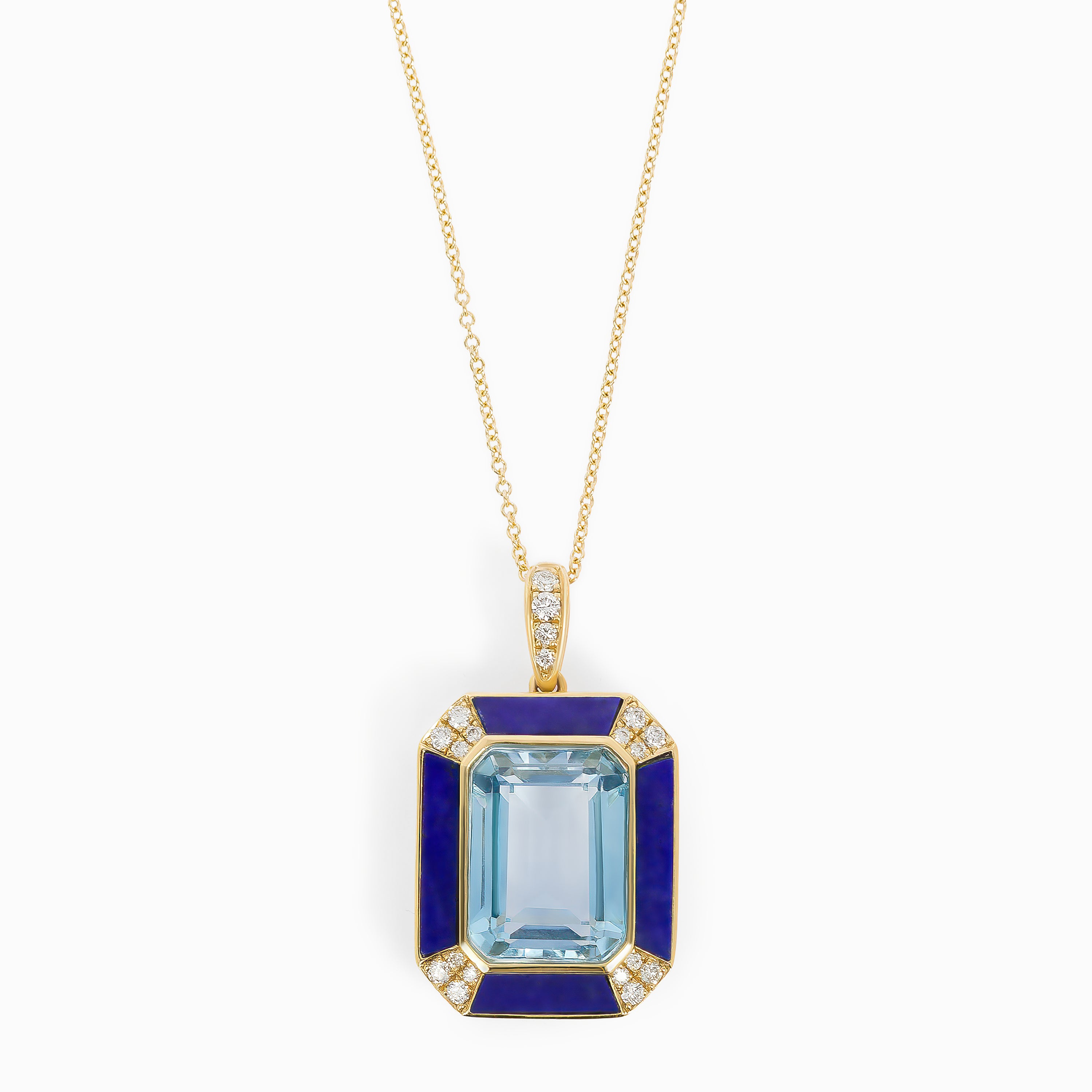 Yellow Gold Pendant Necklace with Diamond, Lapis, Topaz Stones