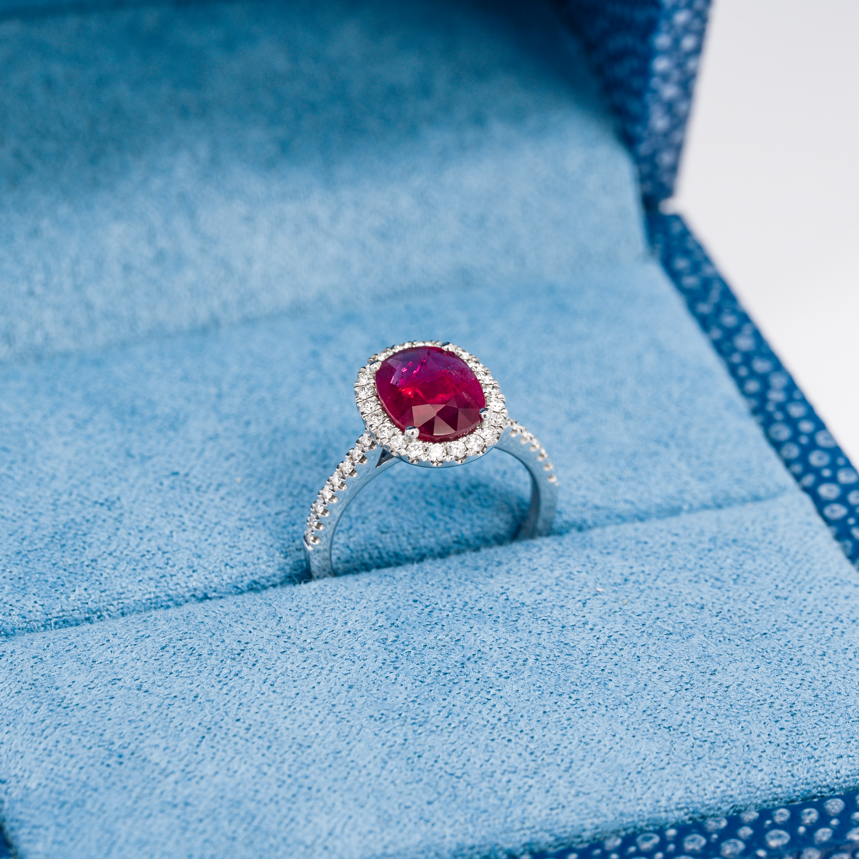 White Gold Ring with Diamond, Ruby Stones