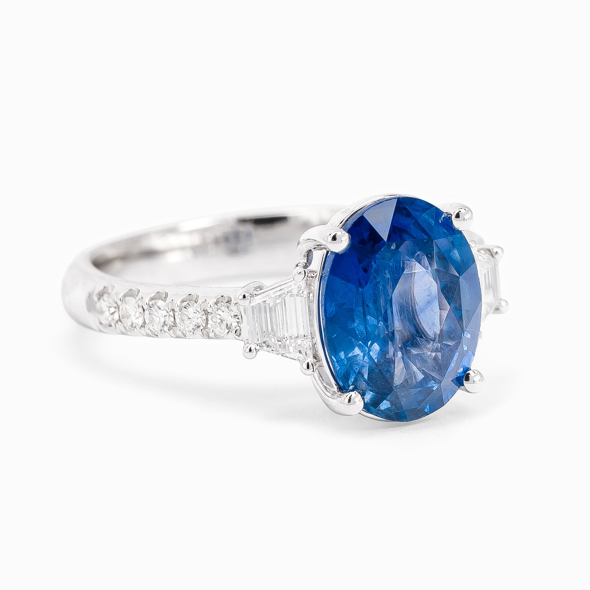 White Gold Ring with Diamond, Sapphire Stones