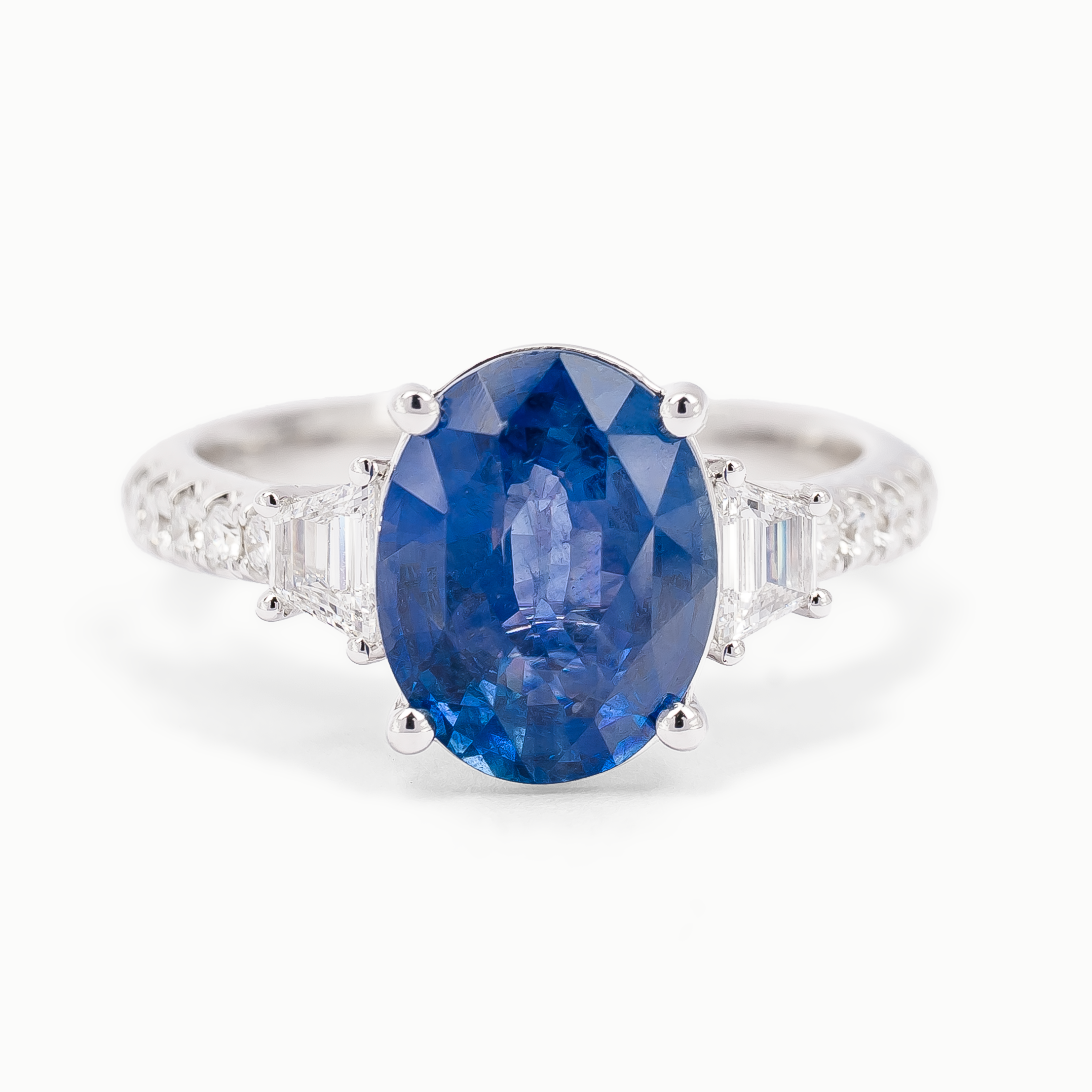 White Gold Ring with Diamond, Sapphire Stones