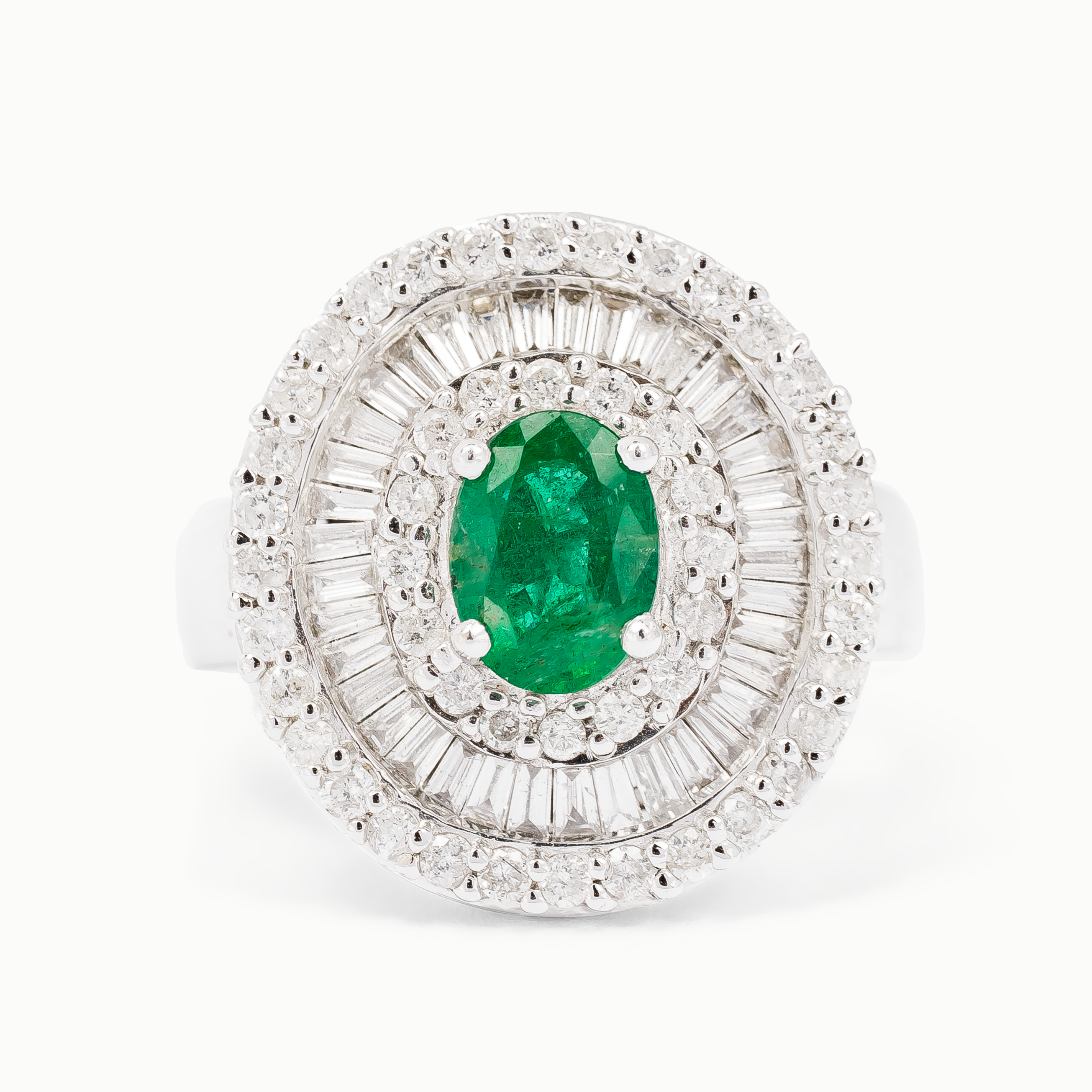 White Gold Ring with Diamond, Emerald Stones