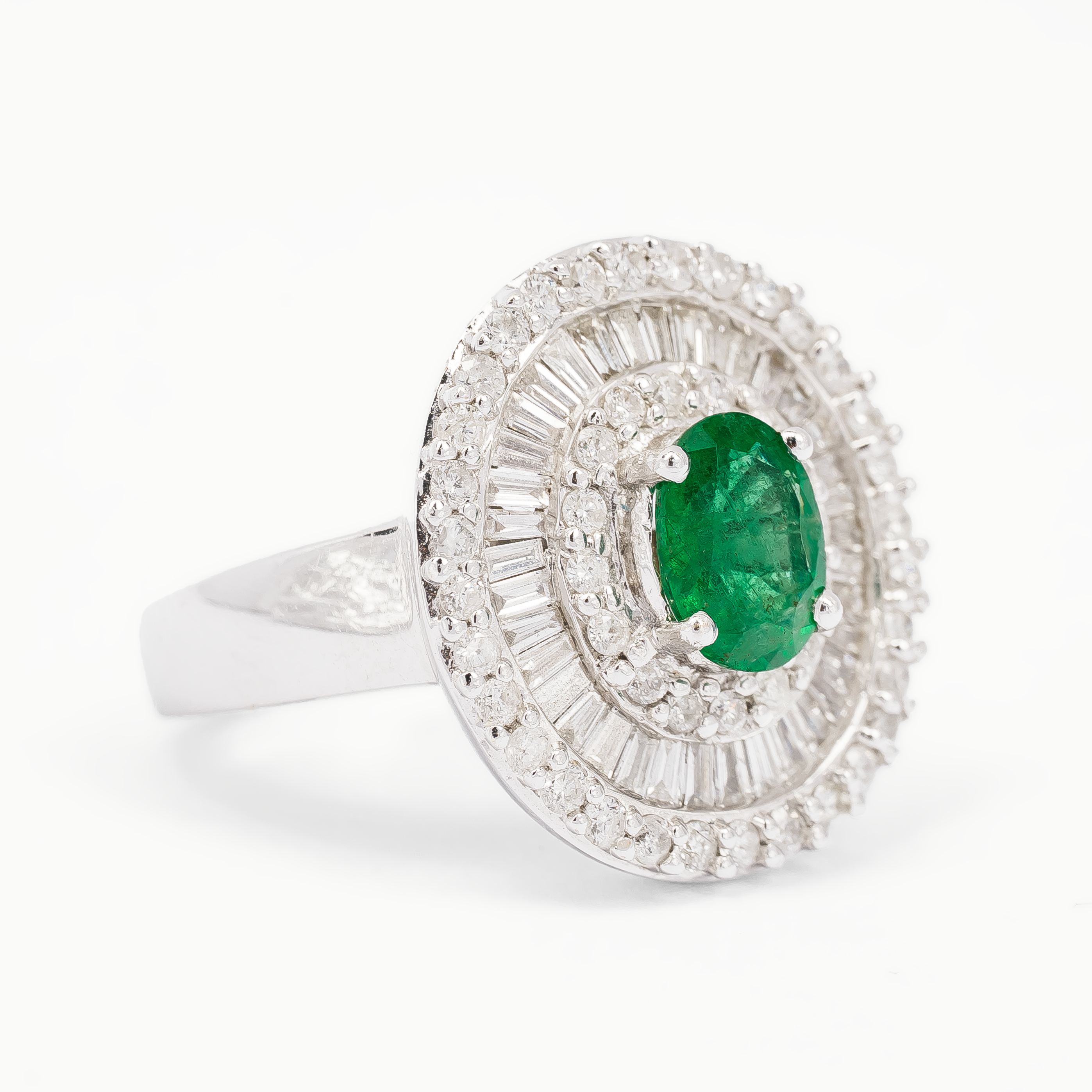 White Gold Ring with Diamond, Emerald Stones