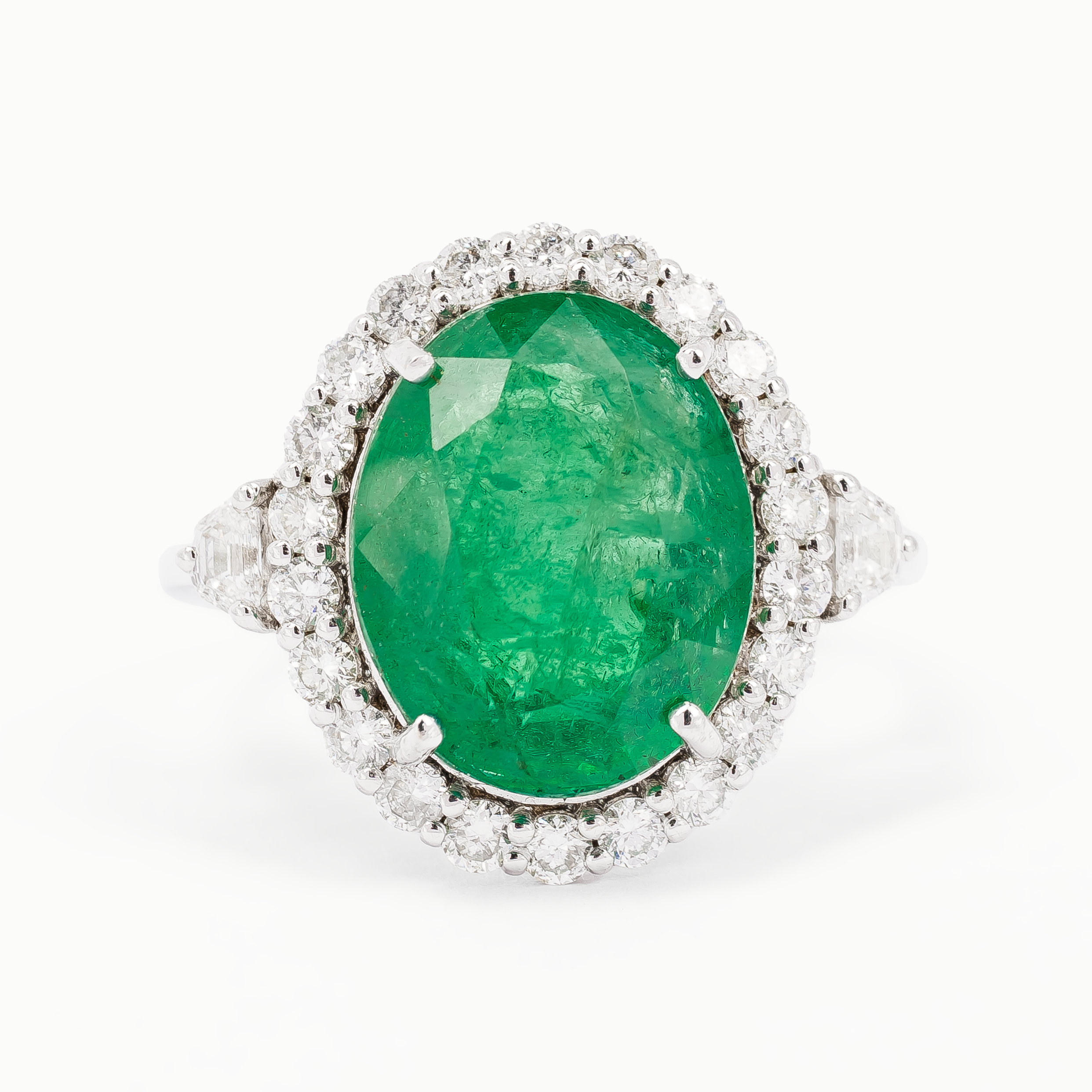 White Gold Drop Ring with Diamond, Emerald Stones