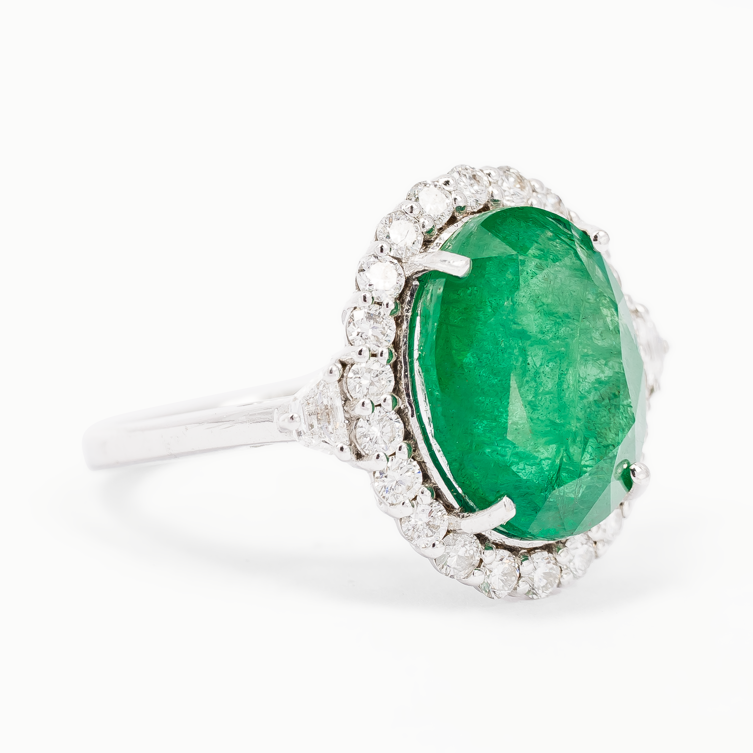 White Gold Drop Ring with Diamond, Emerald Stones