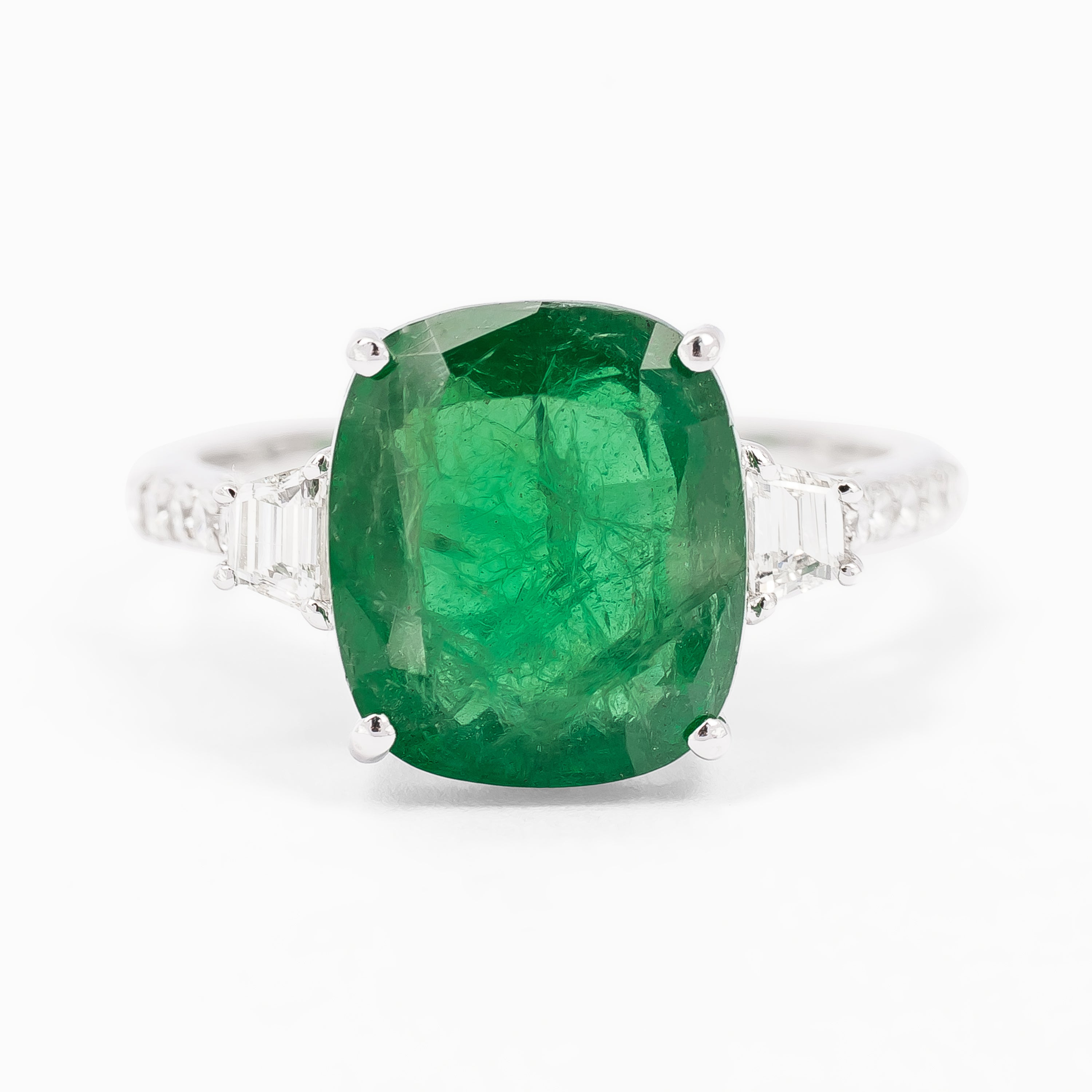White Gold Ring with Diamond, Emerald Stones