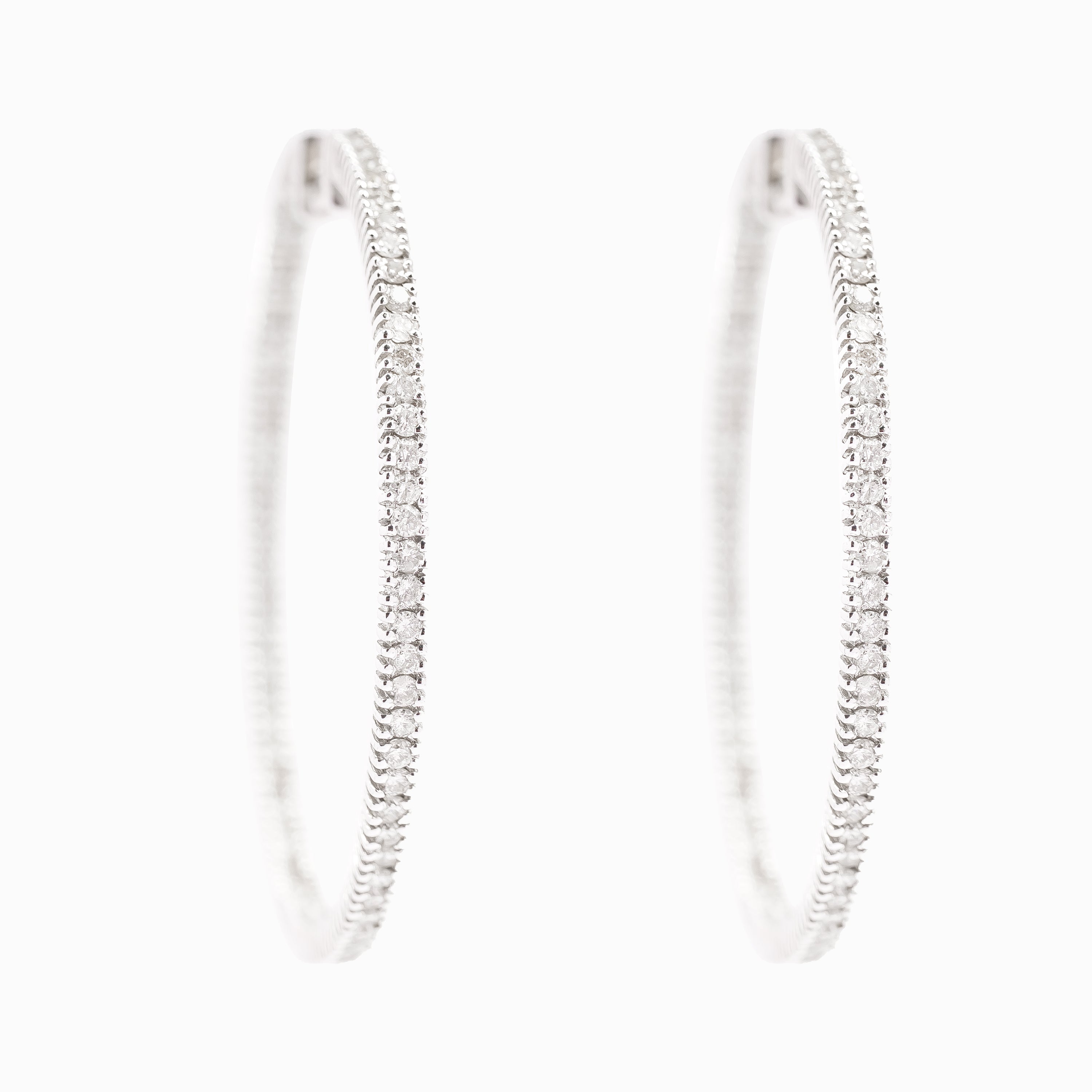 White Gold Hoop Earrings with Diamond Only Stones
