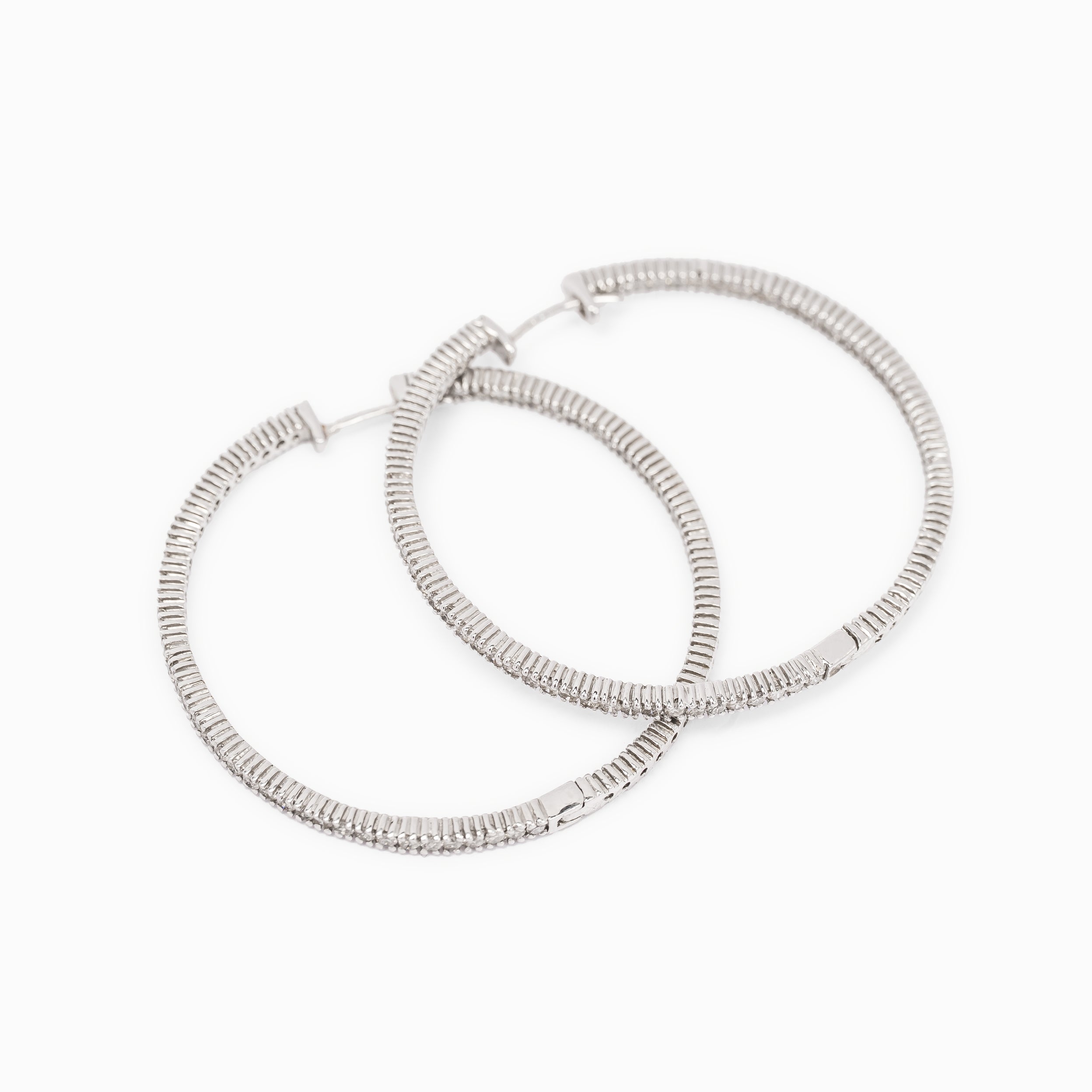White Gold Hoop Earrings with Diamond Only Stones
