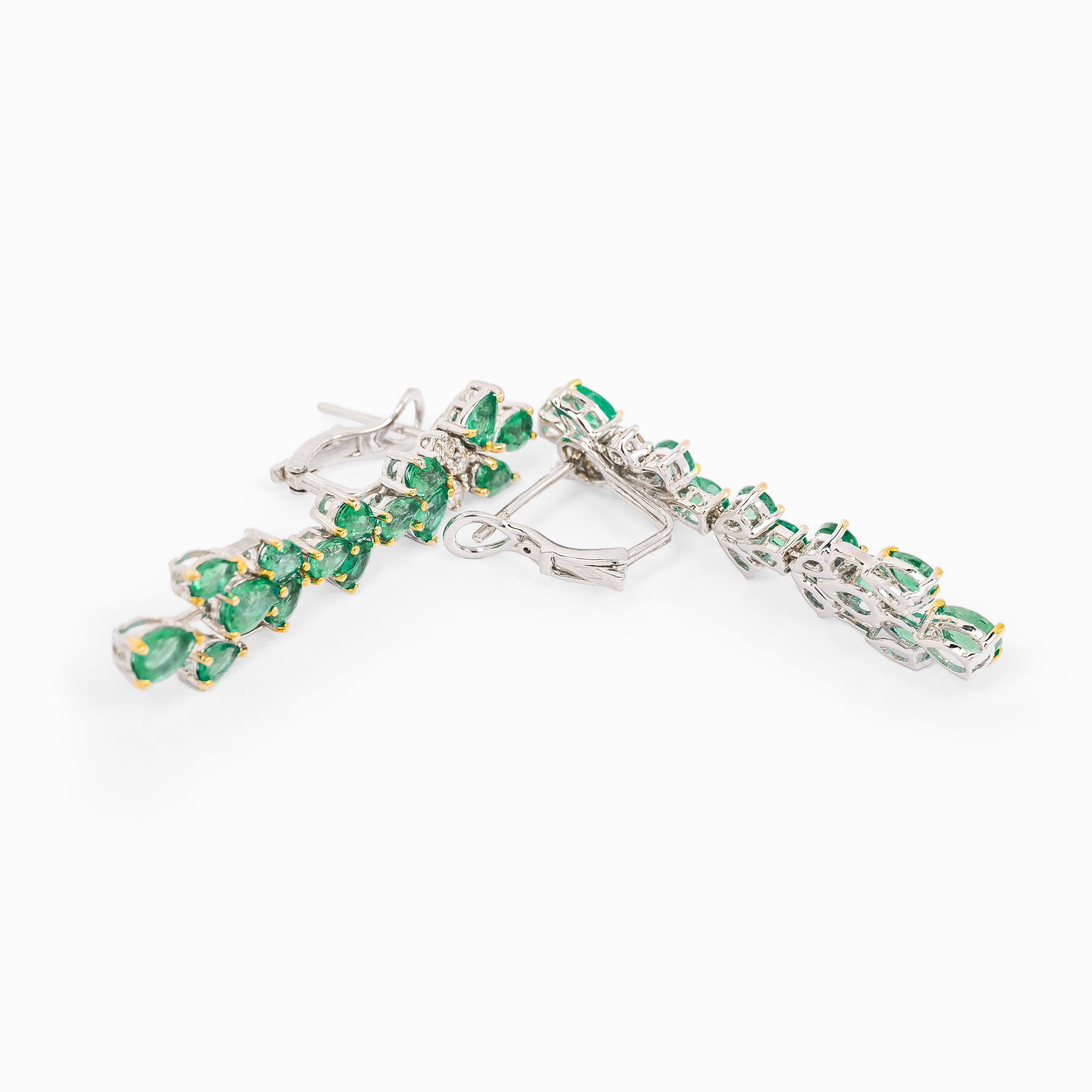 White Gold Drop Earrings with Diamond, Emerald Stones