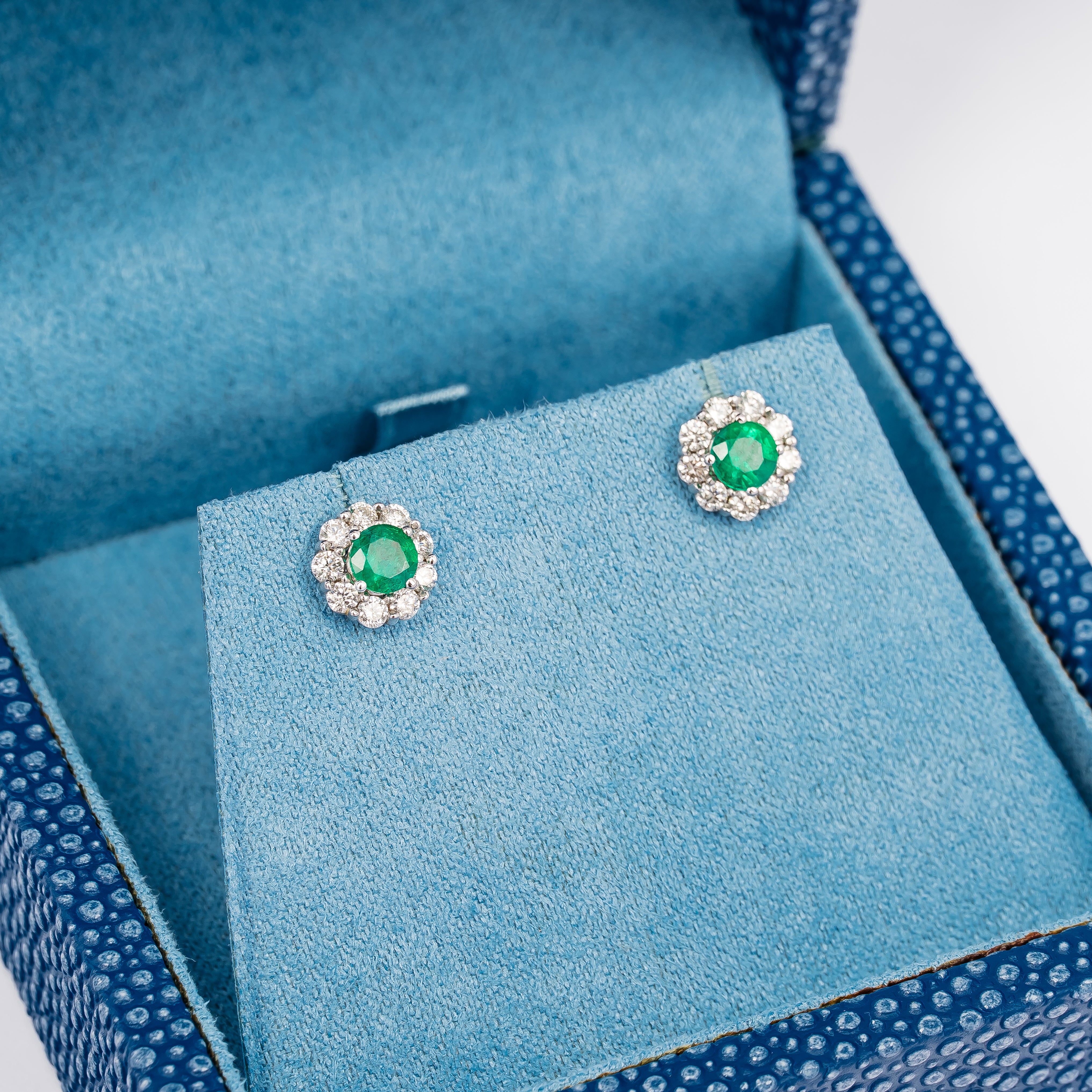 EMERALD AND DIAMOND STUDS