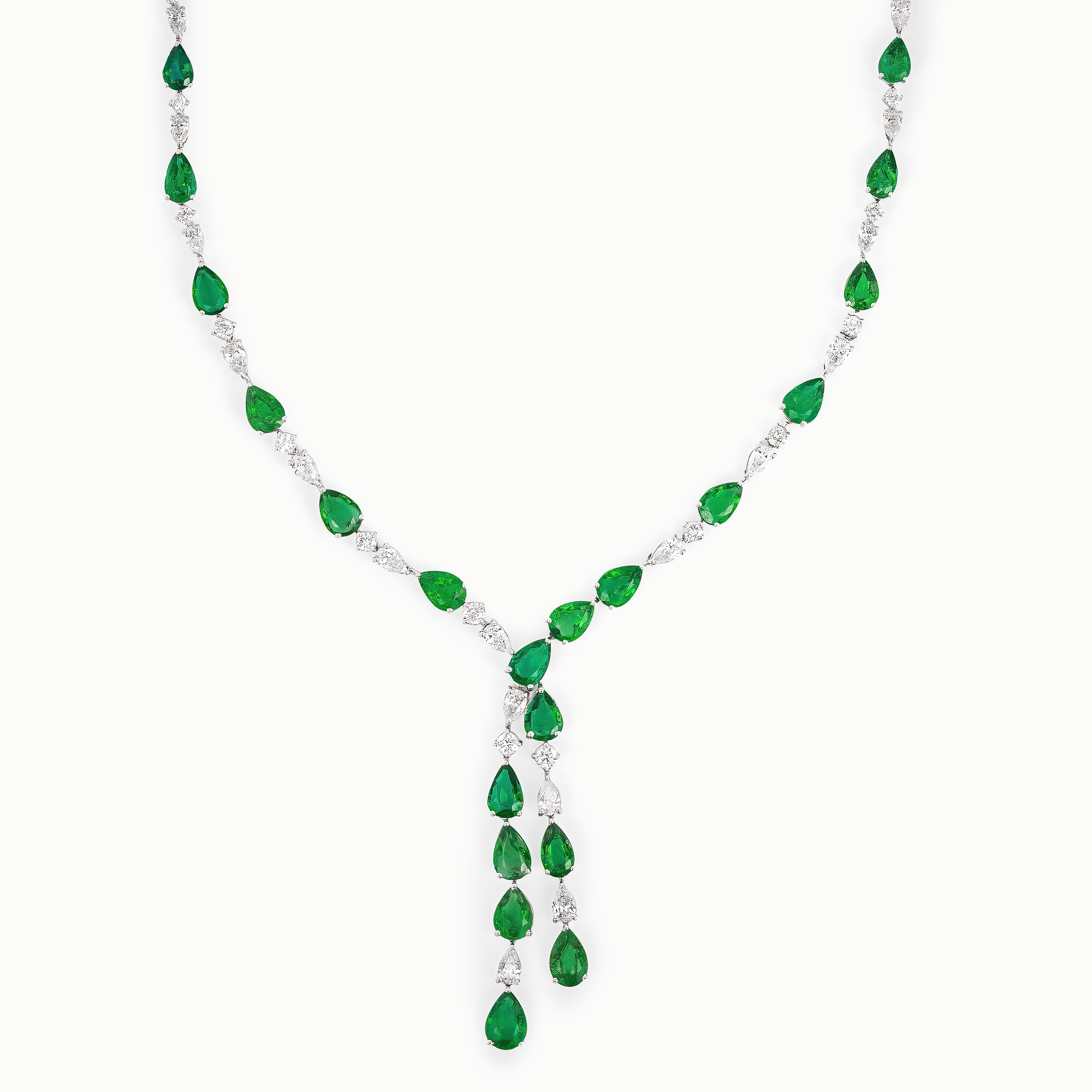 White Gold Gemstone Necklace with Diamond, Emerald Stones