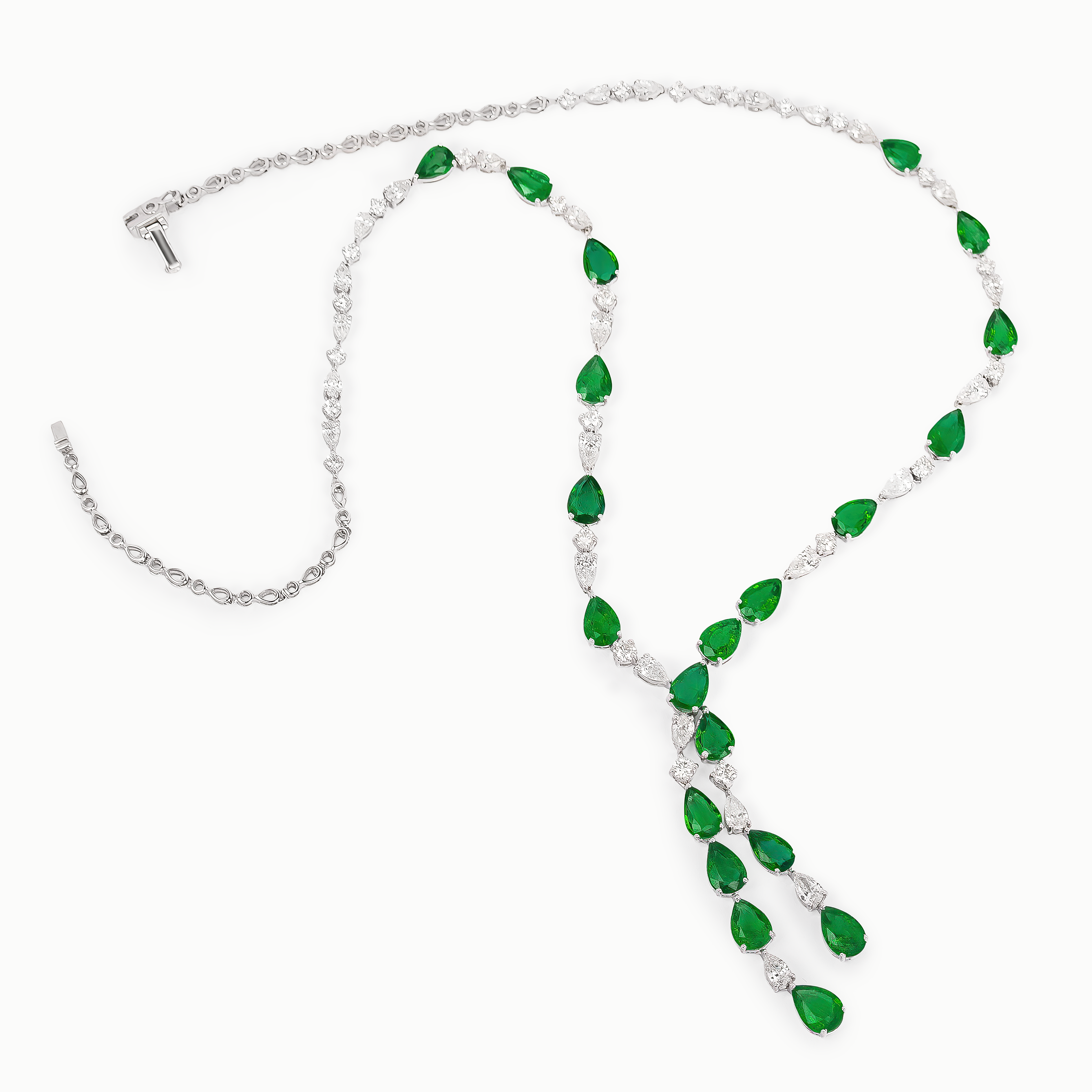 White Gold Gemstone Necklace with Diamond, Emerald Stones