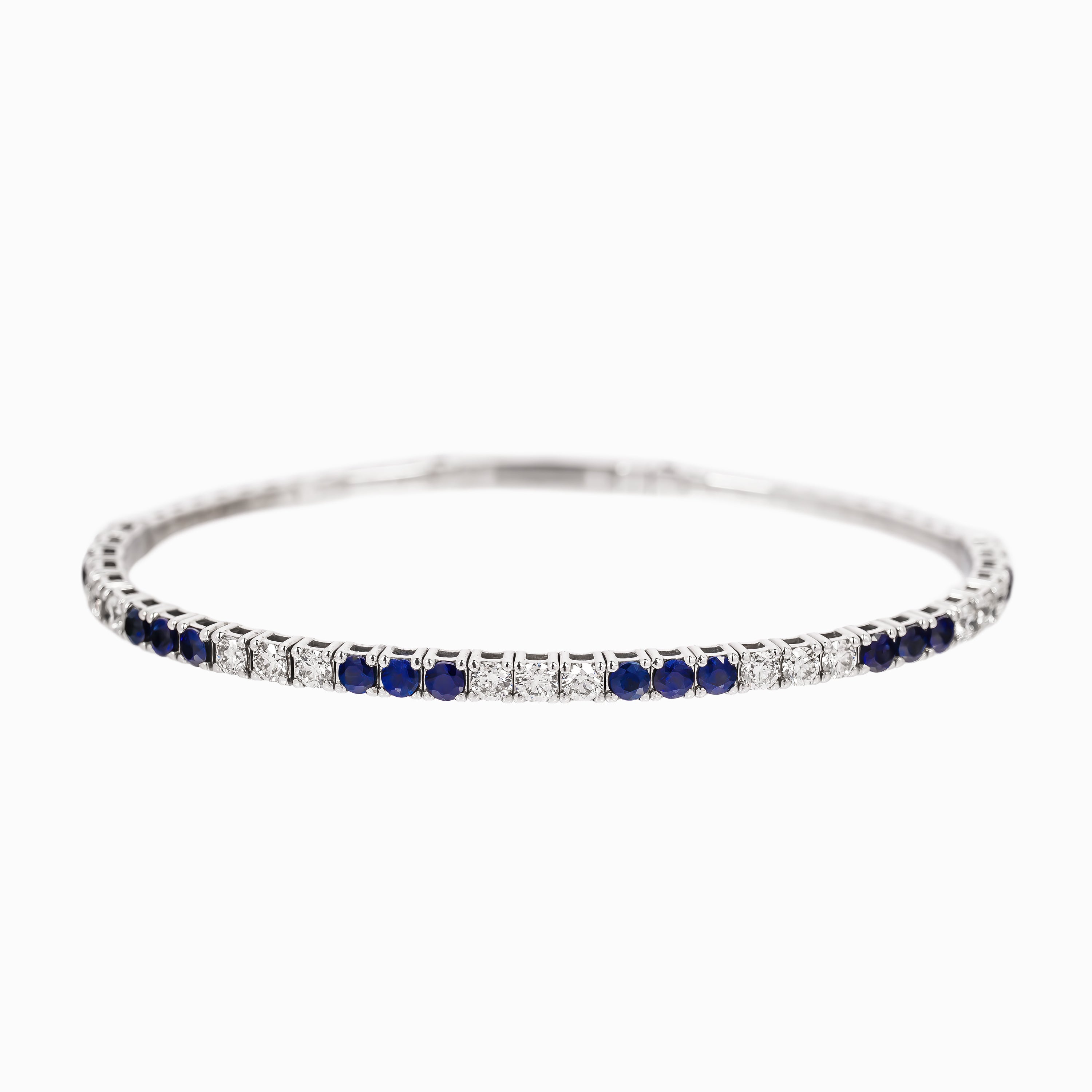 White Gold Bangle Bracelet with Diamond, Sapphire Stones