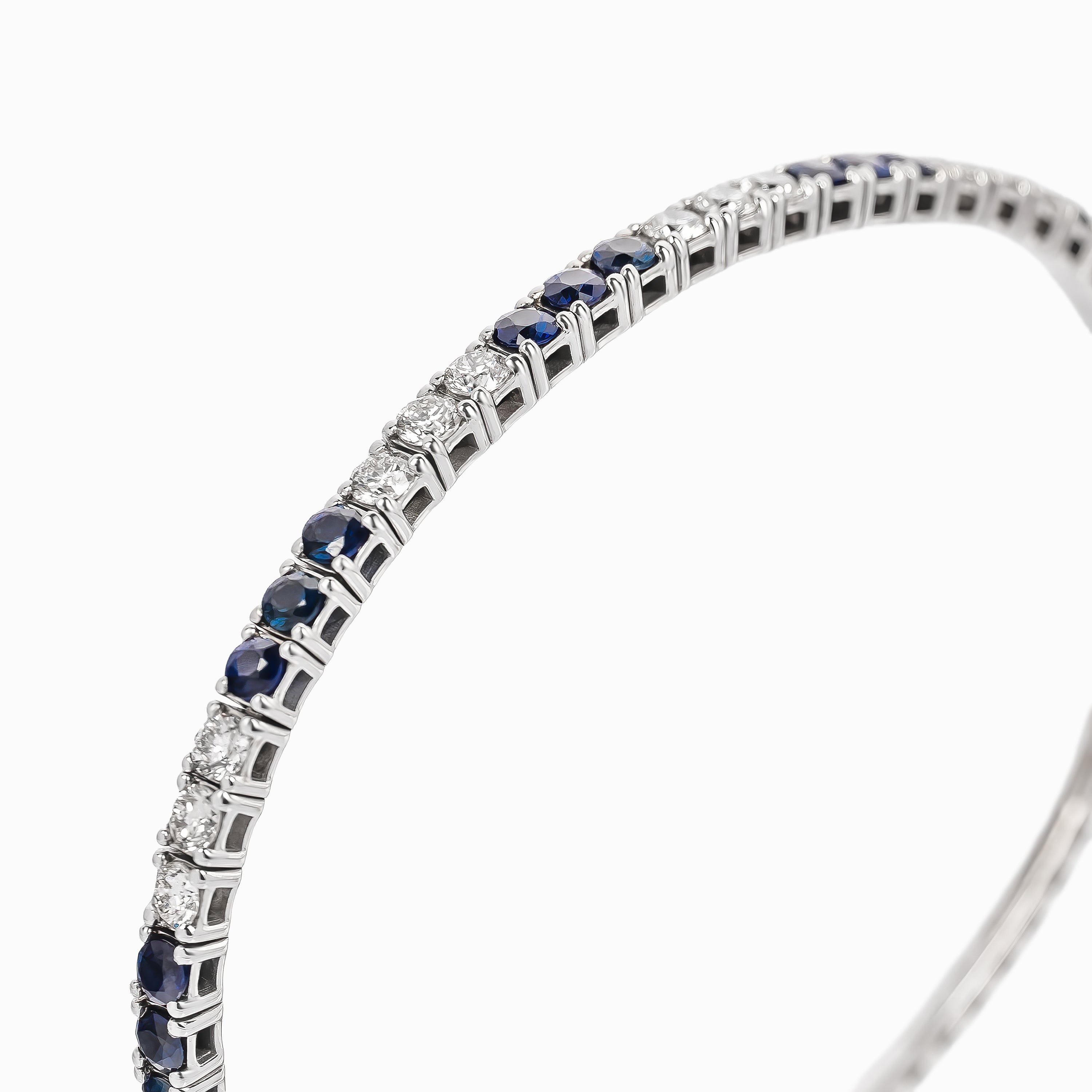 White Gold Bangle Bracelet with Diamond, Sapphire Stones