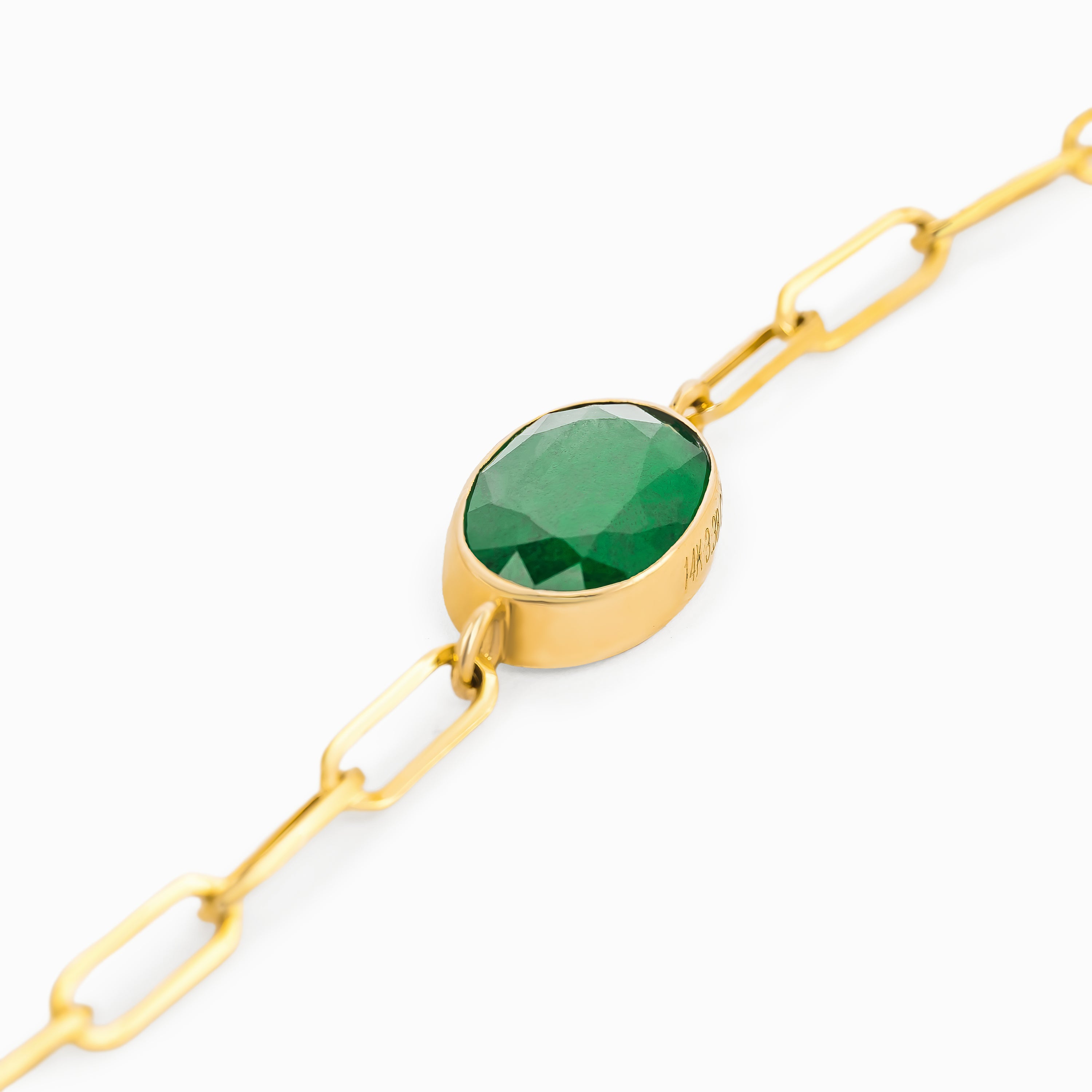 Yellow Gold Chain Bracelet with Emerald Stones