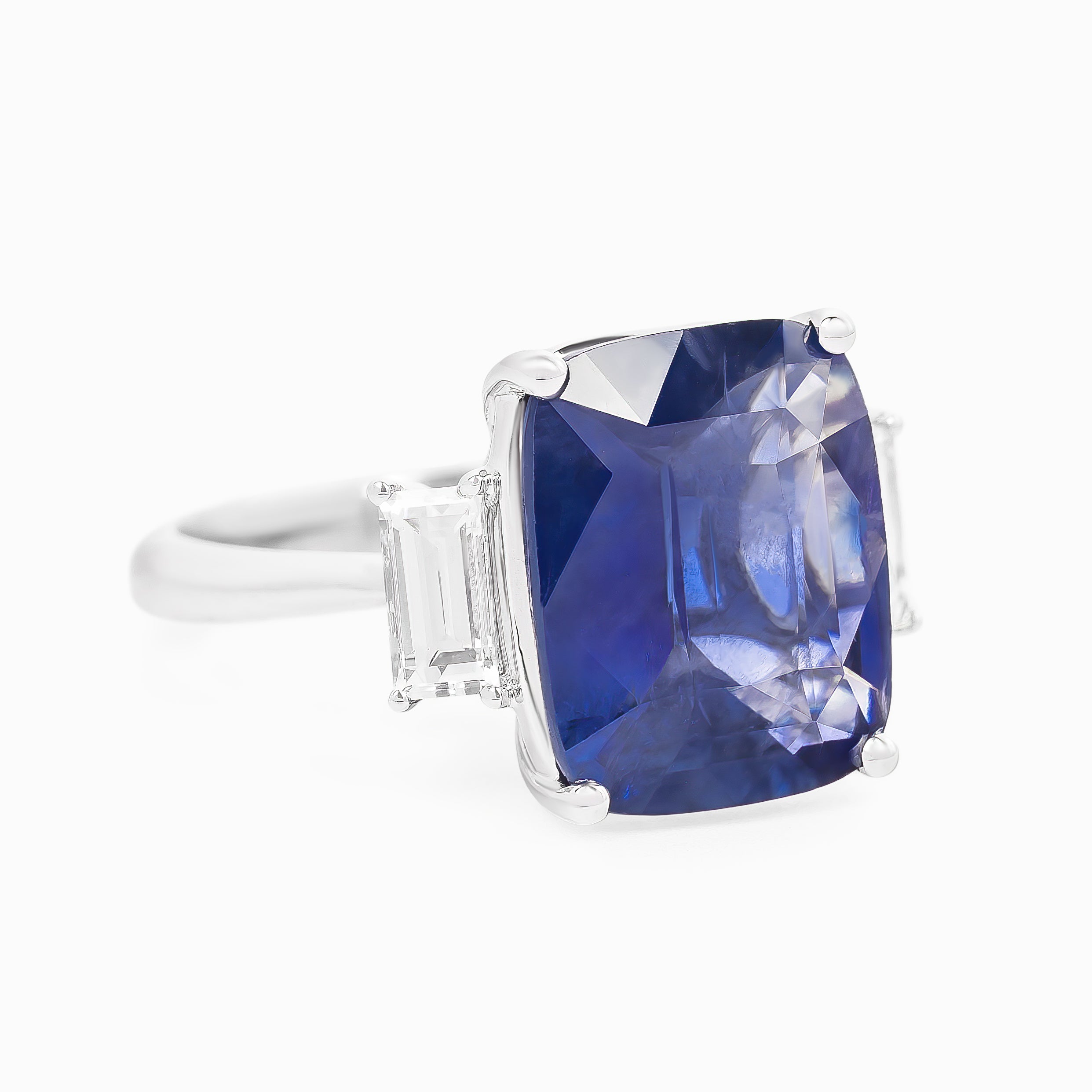 White Gold Ring with Diamond, Sapphire Stones
