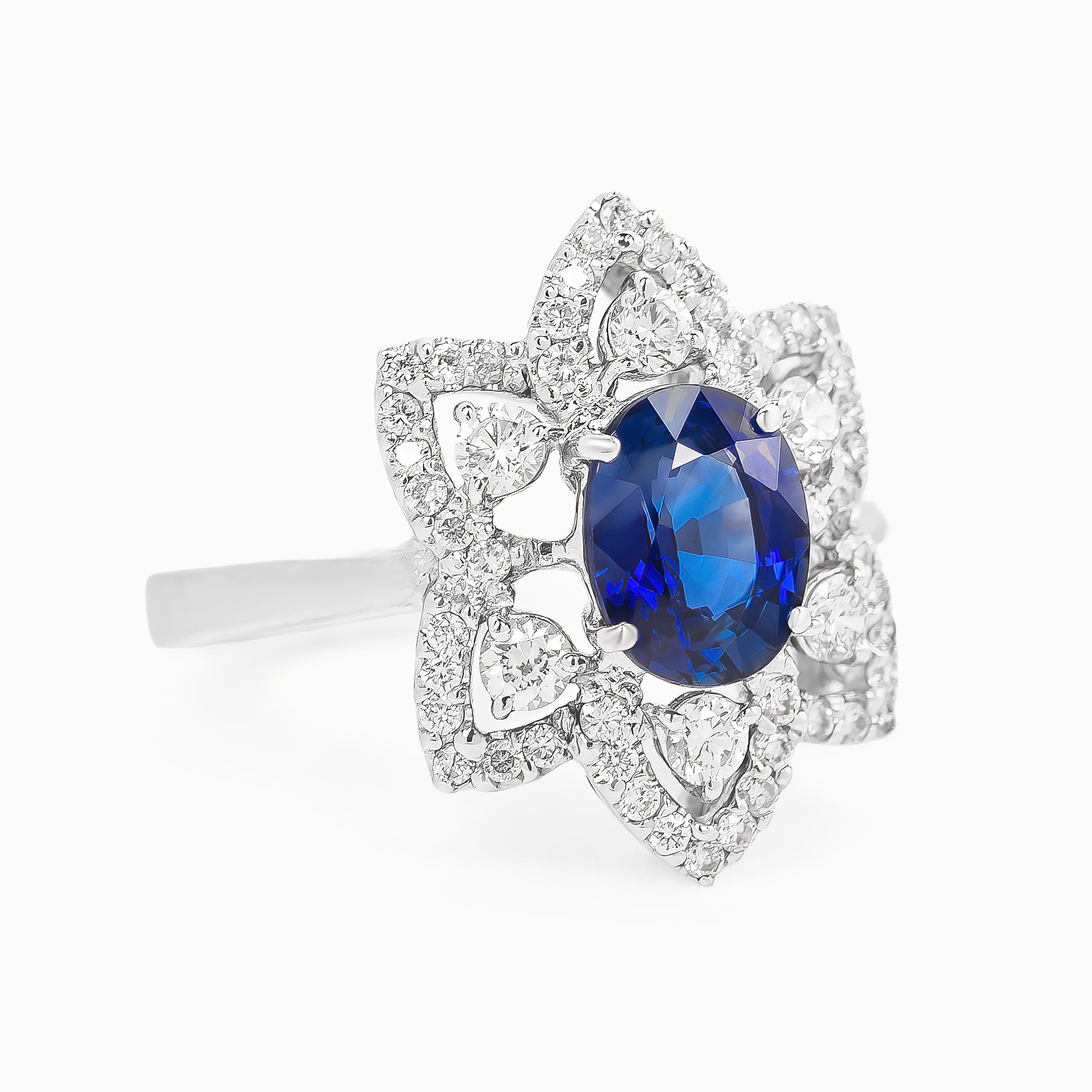 White Gold Ring with Diamond, Sapphire Stones