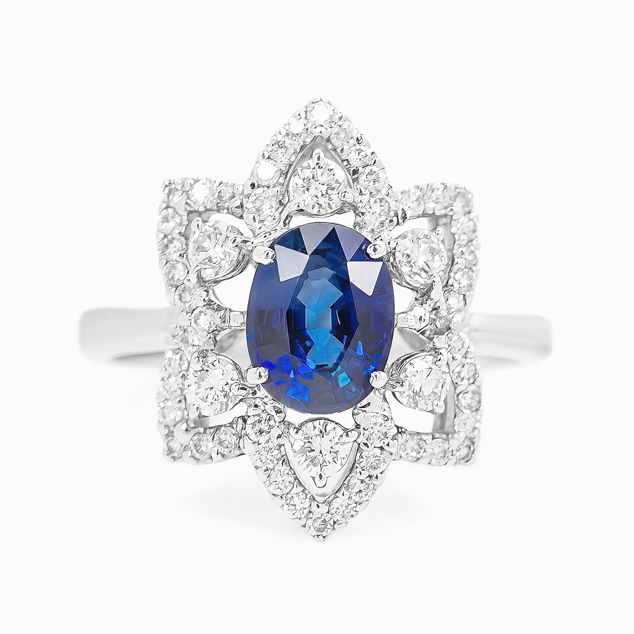 White Gold Ring with Diamond, Sapphire Stones