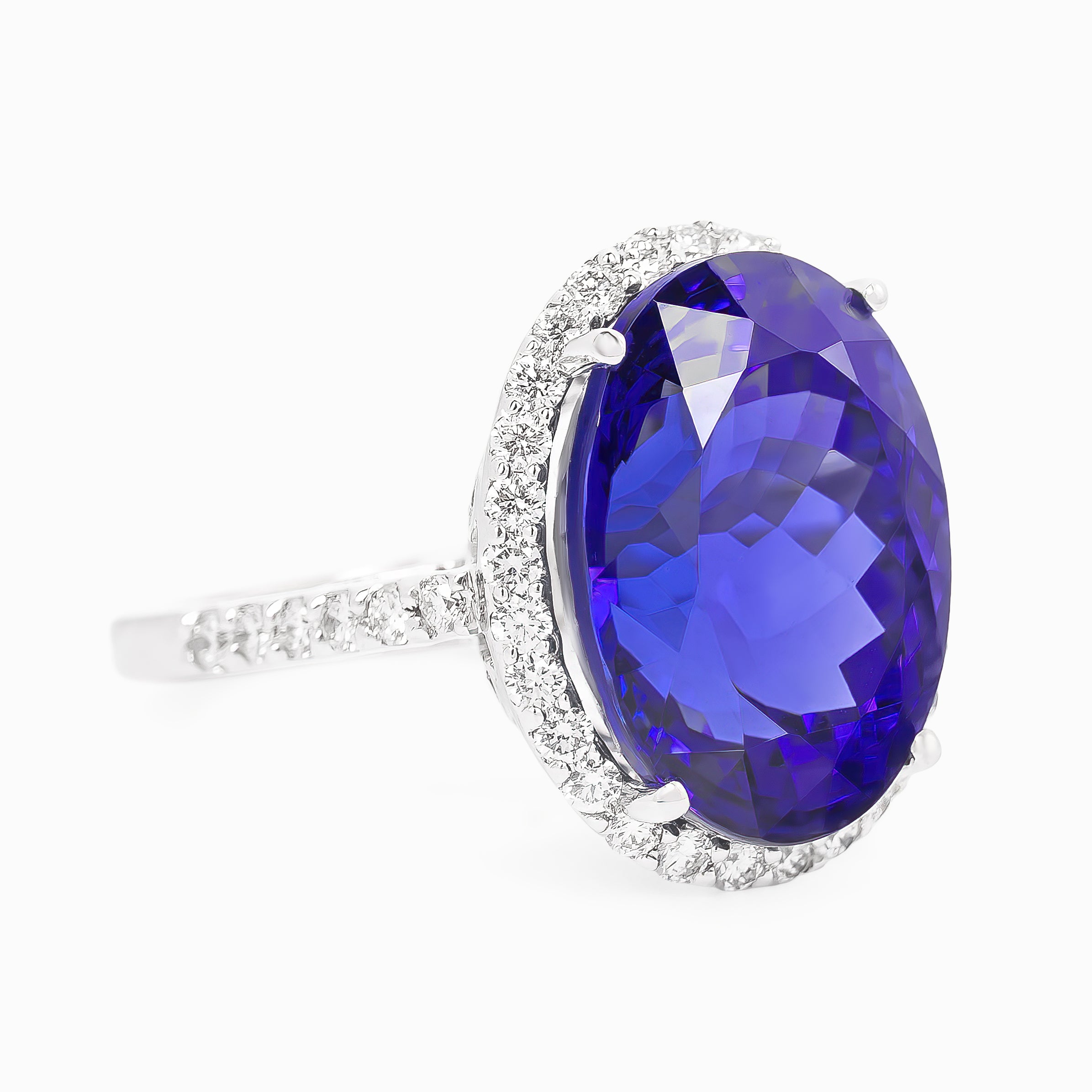 White Gold Ring with Diamond, Tanzanite Stones