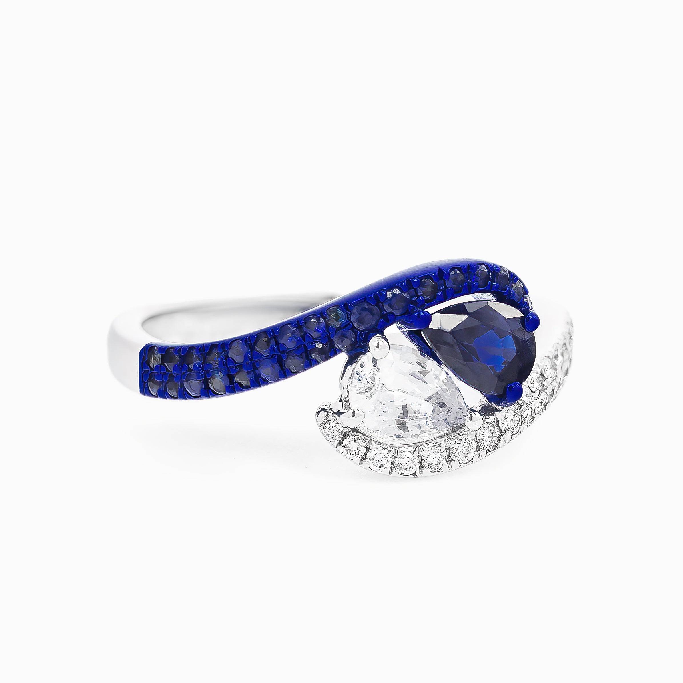 White Gold Ring with Diamond, Sapphire Stones