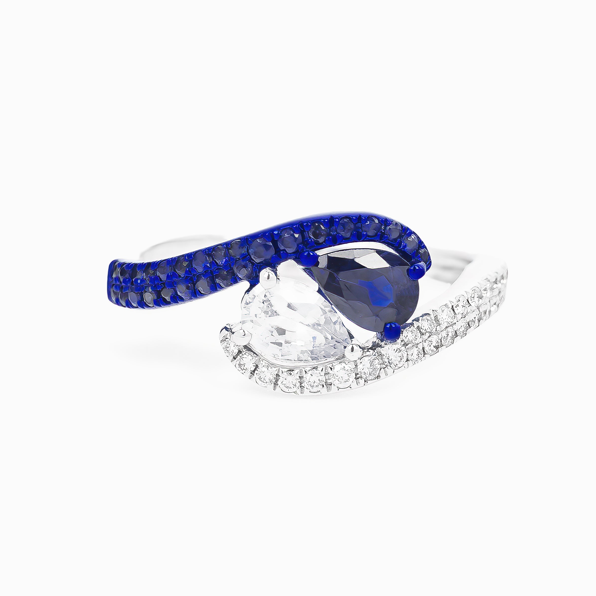 White Gold Ring with Diamond, Sapphire Stones