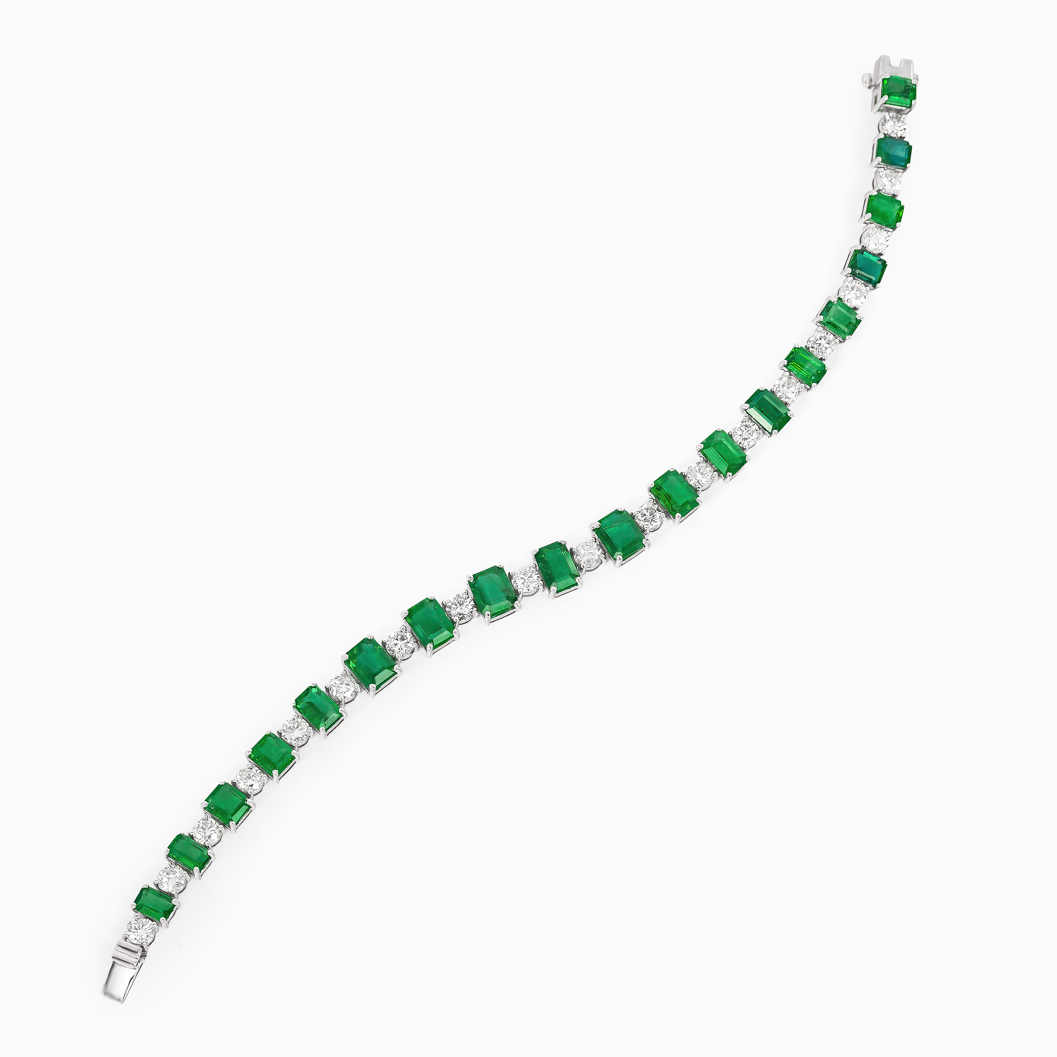 White Gold Gemstone Bracelet with Diamond, Emerald Stones