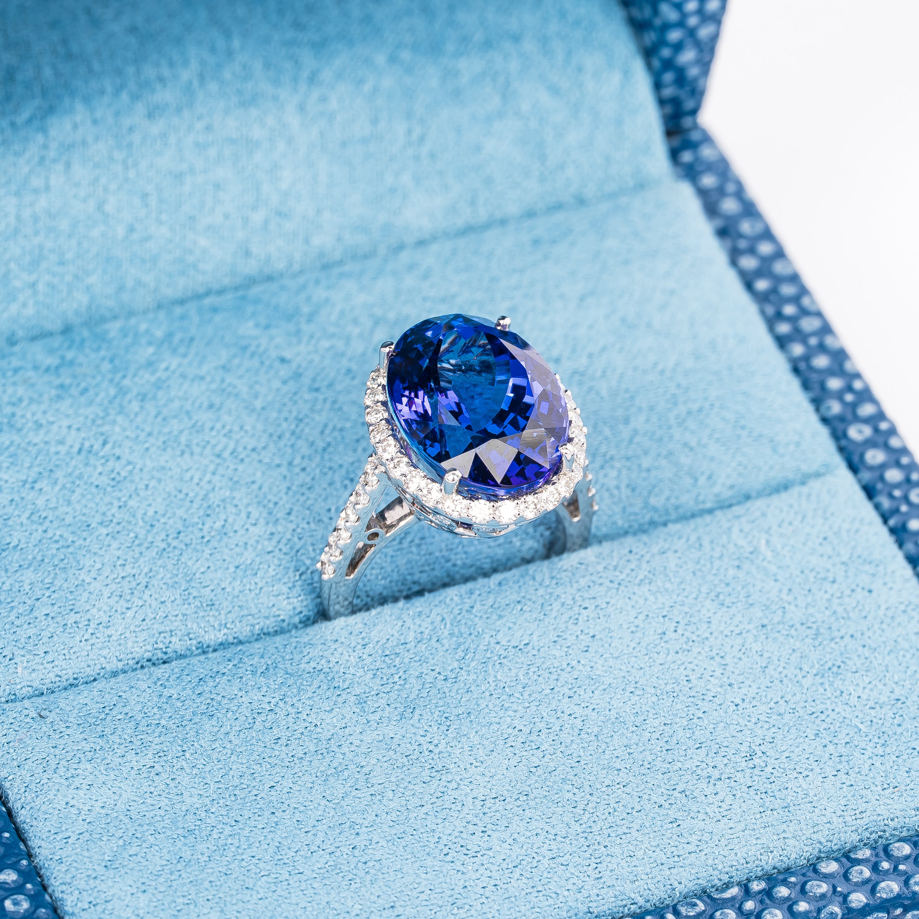 White Gold Tanzanite and Diamond Ring