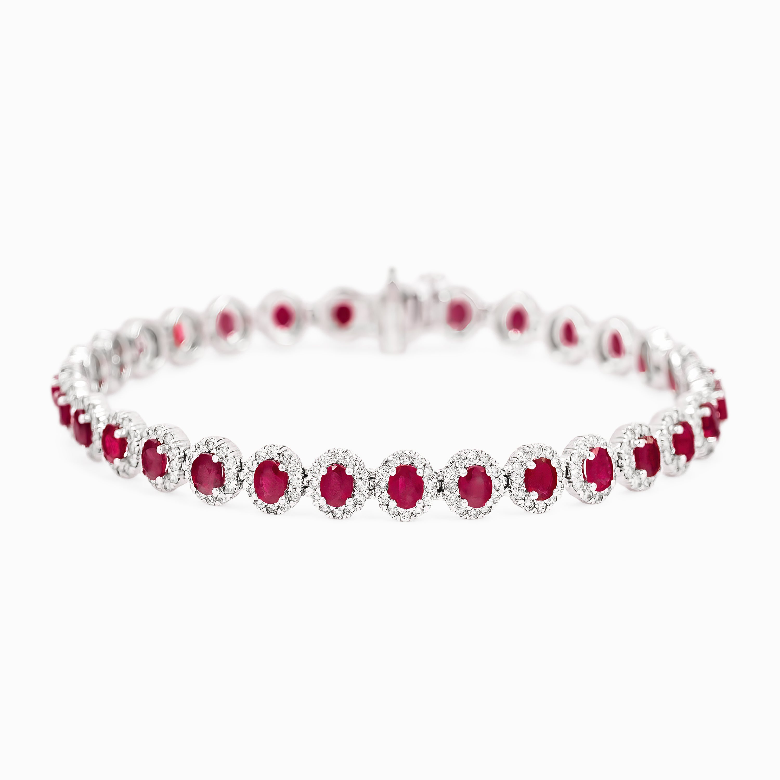 White Gold Tennis Bracelet with Diamond, Ruby Stones