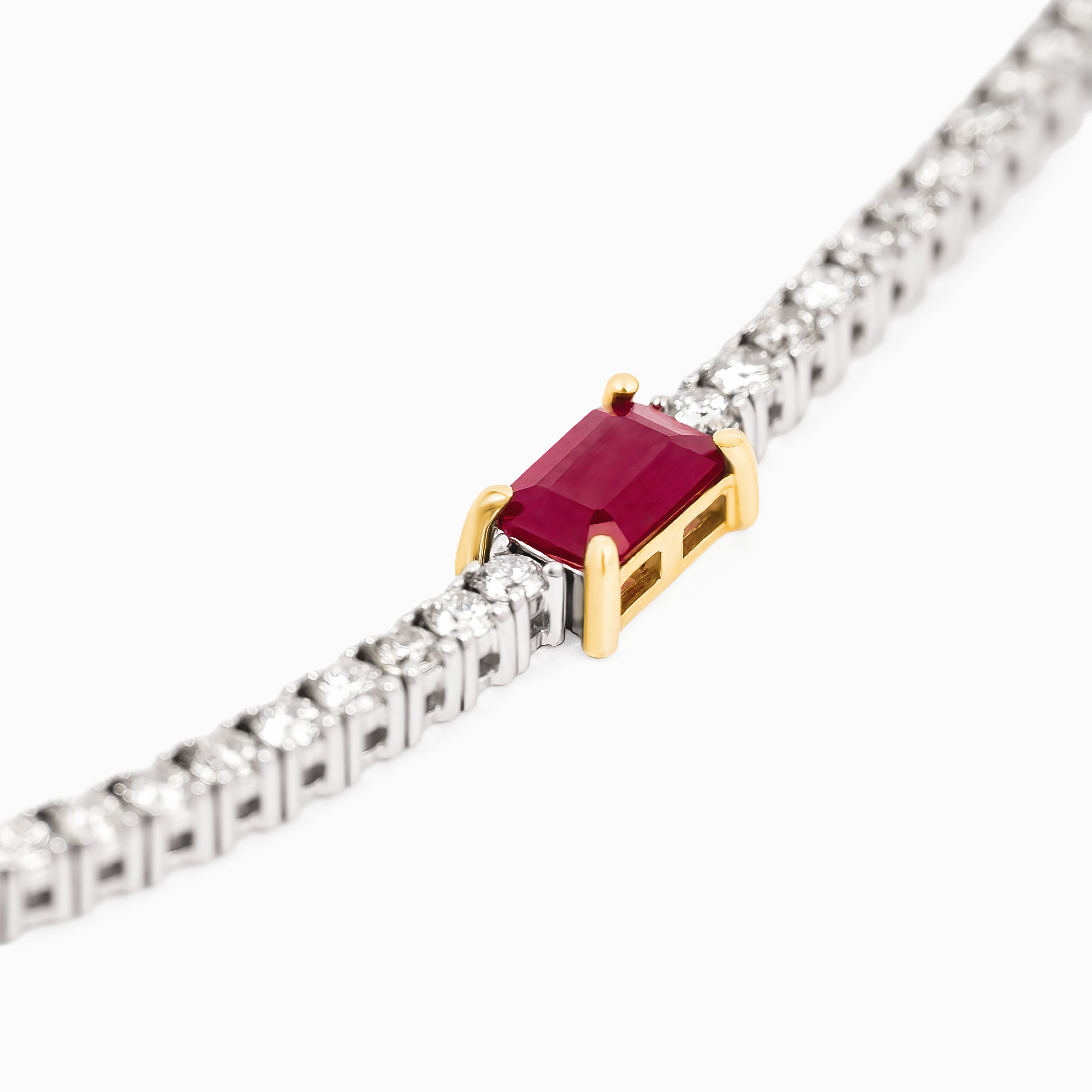 Yellow Gold White Gold Tennis Bracelet with Diamond, Ruby Stones