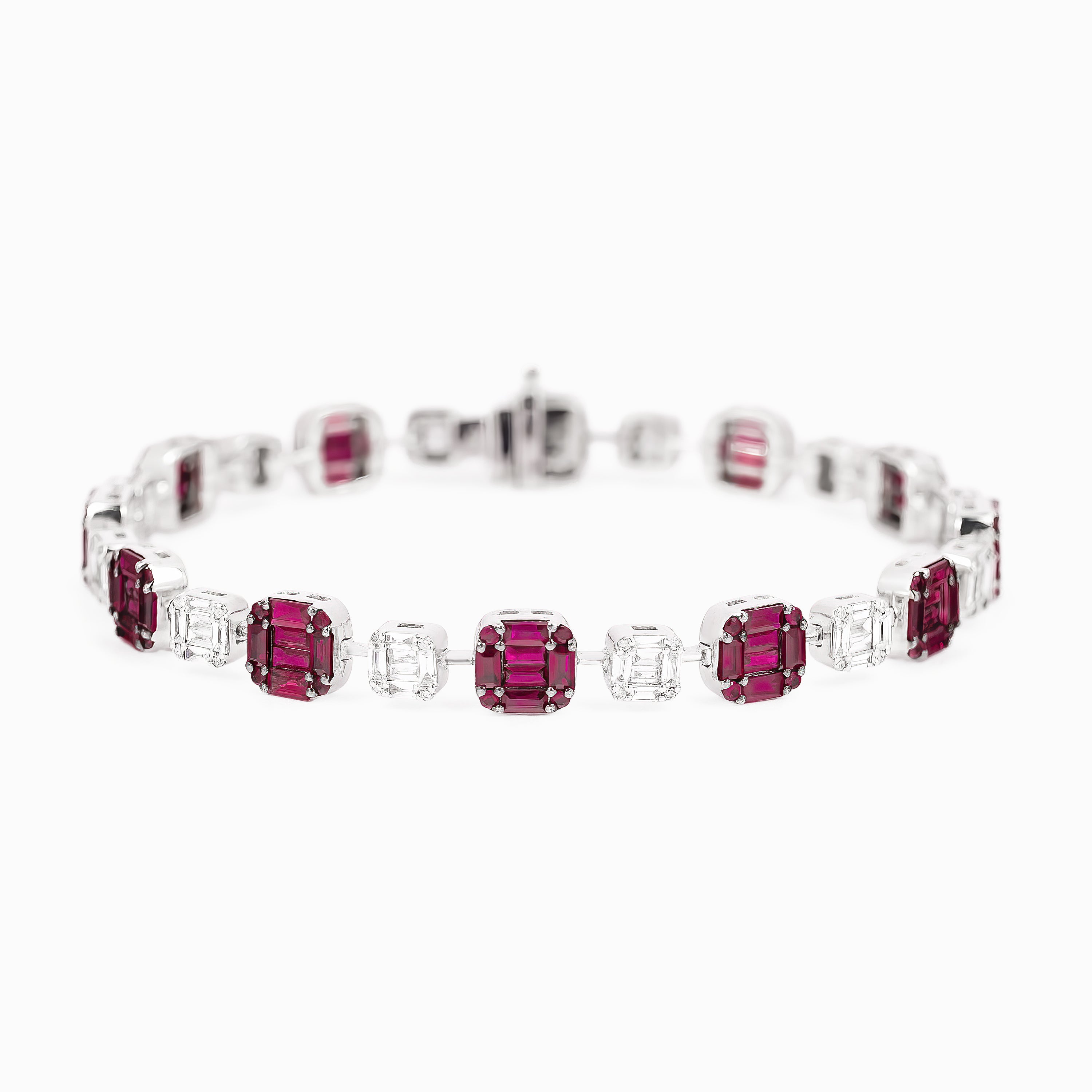White Gold Gemstone Bracelet with Diamond, Ruby Stones
