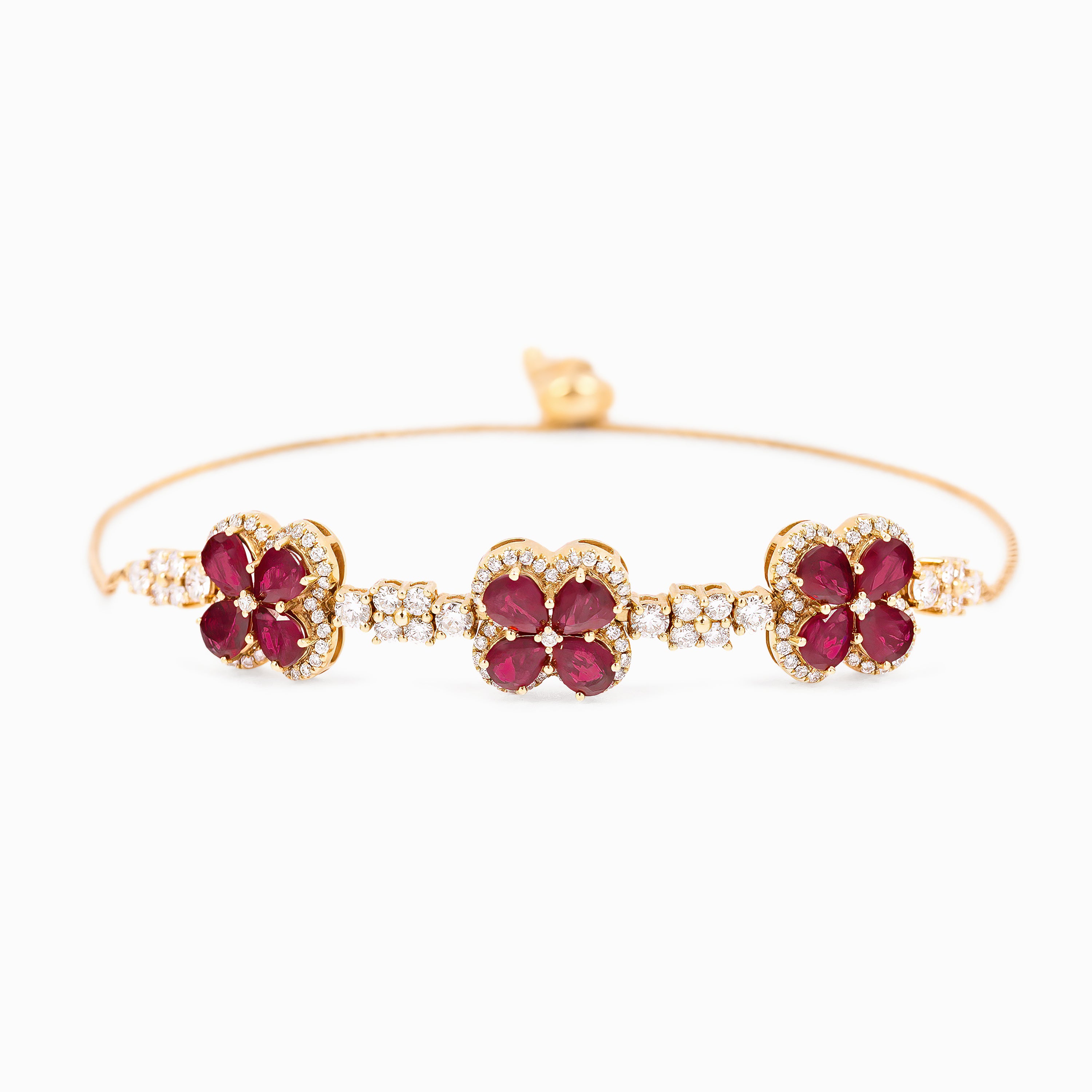 Rose Gold Bangle Gemstone Bracelet with Diamond, Ruby Stones